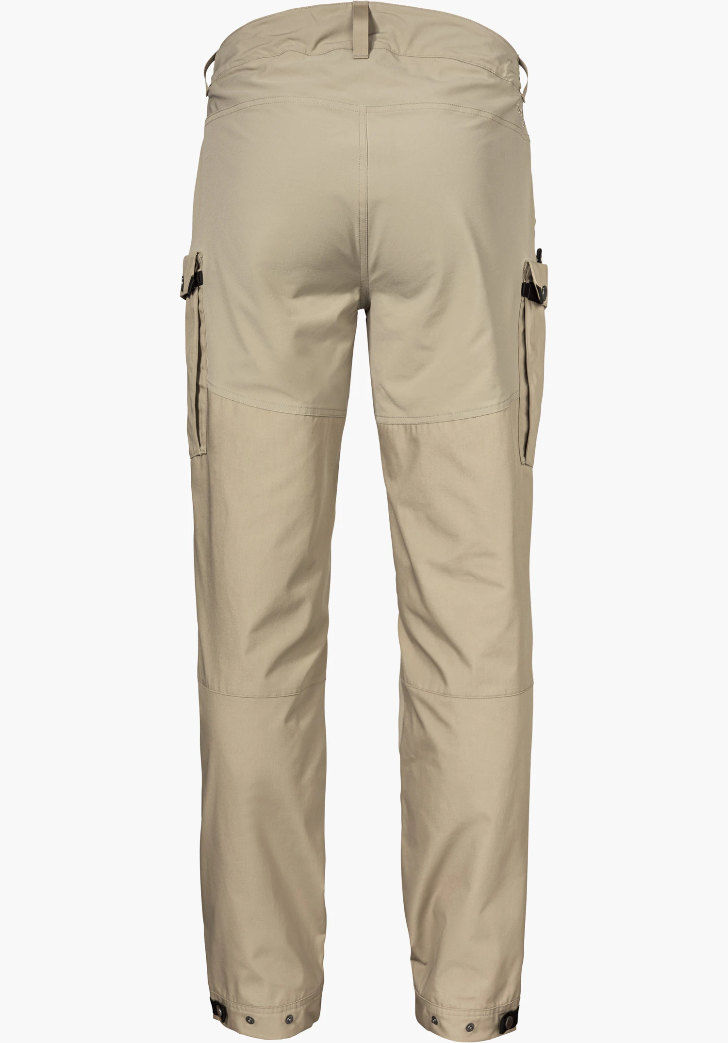 Pants Style Maghera MEN in the colour beige, back view with side cargo pockets, isolated on a white background.