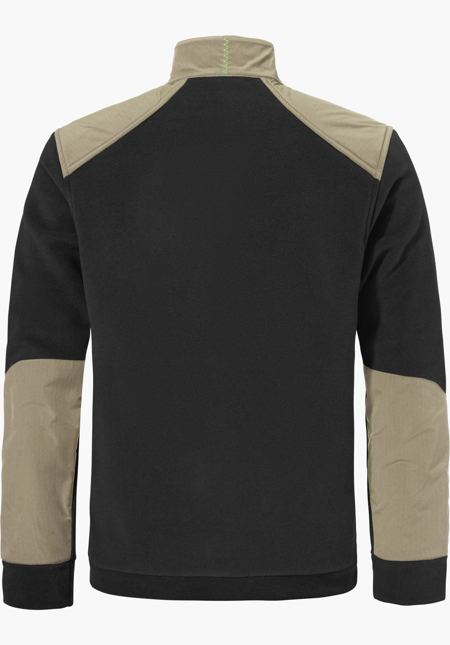 Fleece Jk Style Maghera MEN is shown from the back in black with beige contrast panels on the shoulders and sleeves, isolated against a white background.