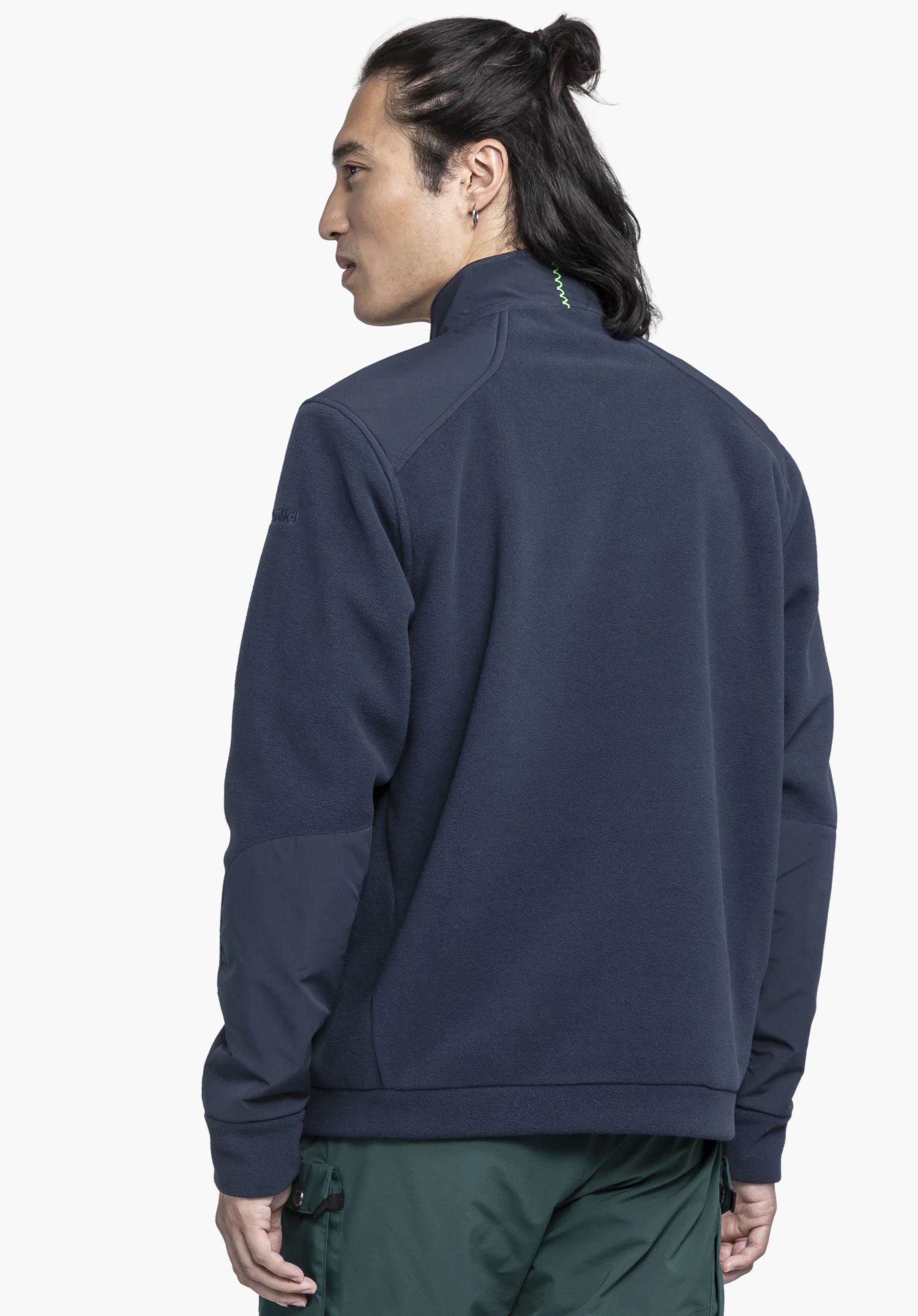 Fleece Jk Style Maghera MEN in blue shows a model from the back looking to the side with a visible Schöffel logo against a neutral background.