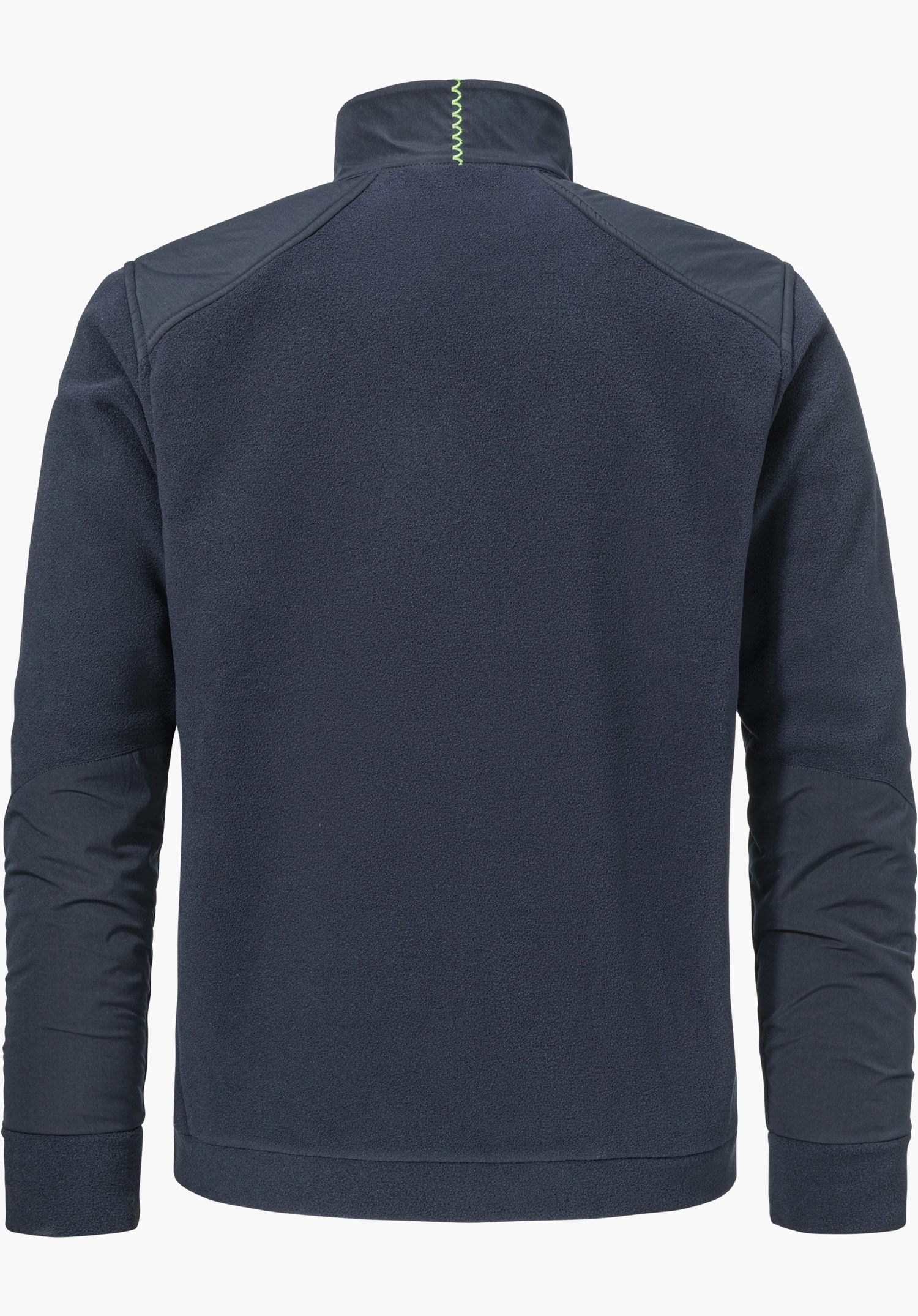Fleece Jk Style Maghera MEN in blue, back view featuring a green stitching detail on the collar, isolated against a white background.