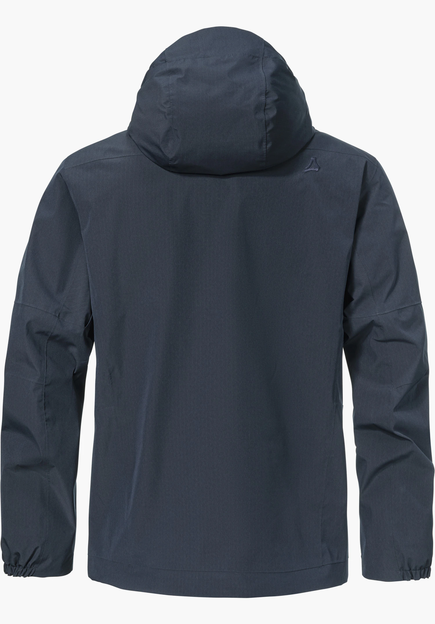 2L Jacket Style Maghera MEN in Blau in der Rückansicht mit Kapuze und einem dezenten Schöffel-Logo auf der rechten Schulter, freigestellt vor weißem Hintergrund.