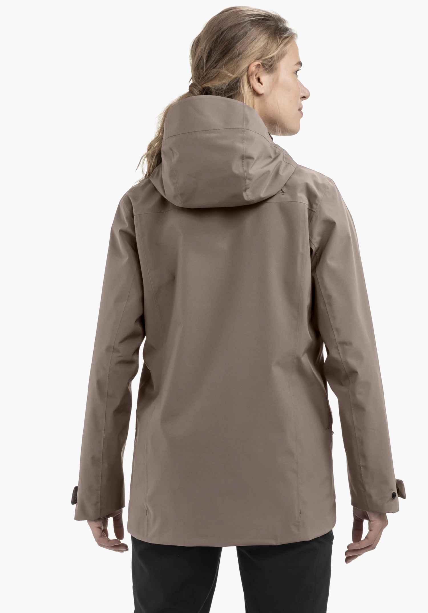 CIRC Jacket Style Smue WMN in brown shown from the rear against a neutral background, with the subtle Schöffel logo visible on the right shoulder.