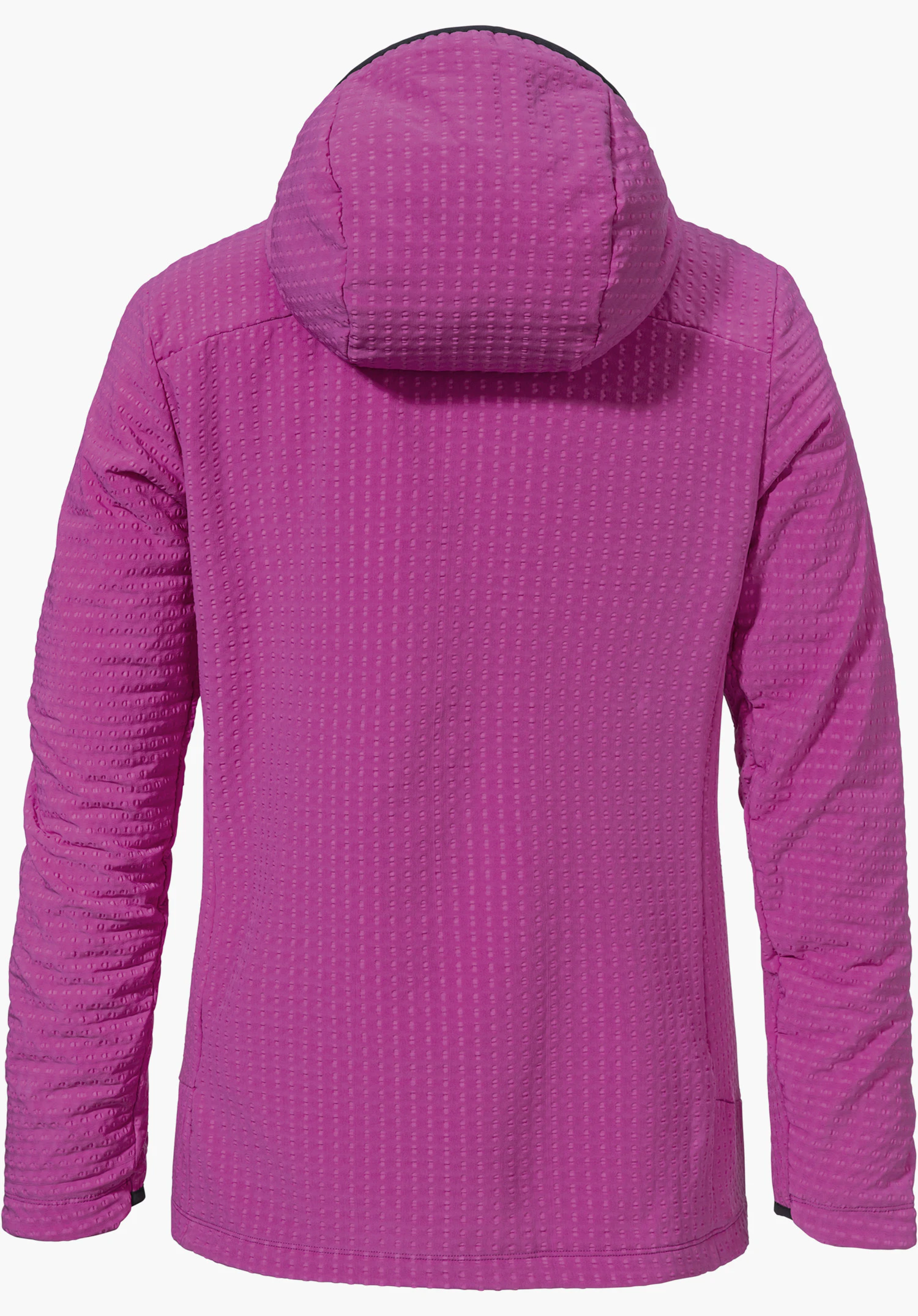 Fleece Hoody Style Enixa WMN in Pink, Rückansicht mit Kapuze und feiner Waffelstruktur, freigestellt vor weißem Hintergrund.