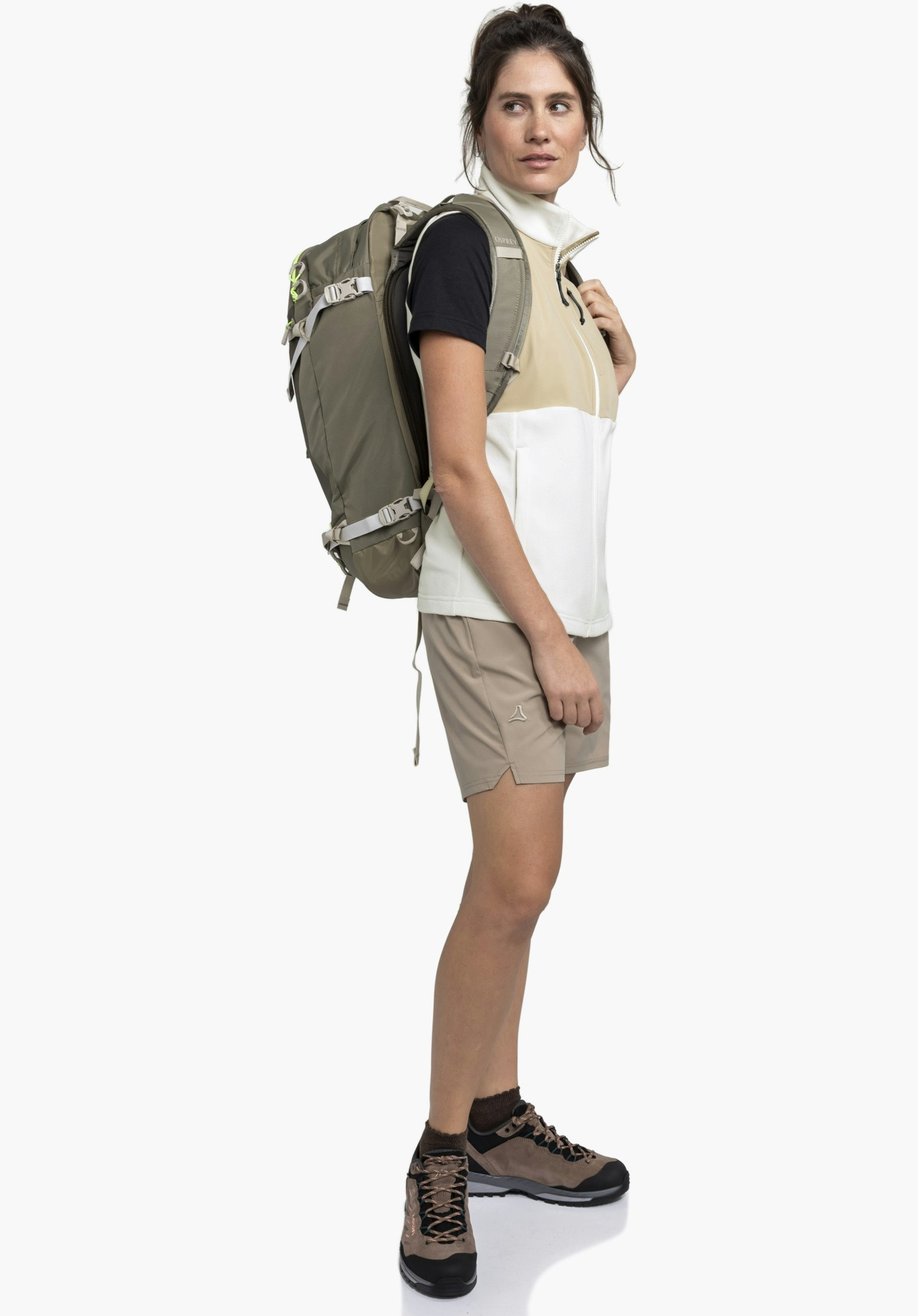 Fleece Vt Style Ash WMN zeigt den glatten Stoffeinsatz in der Farbe Natur und den Frontreißverschluss, Nahaufnahme vor weißem/neutralem Hintergrund.
