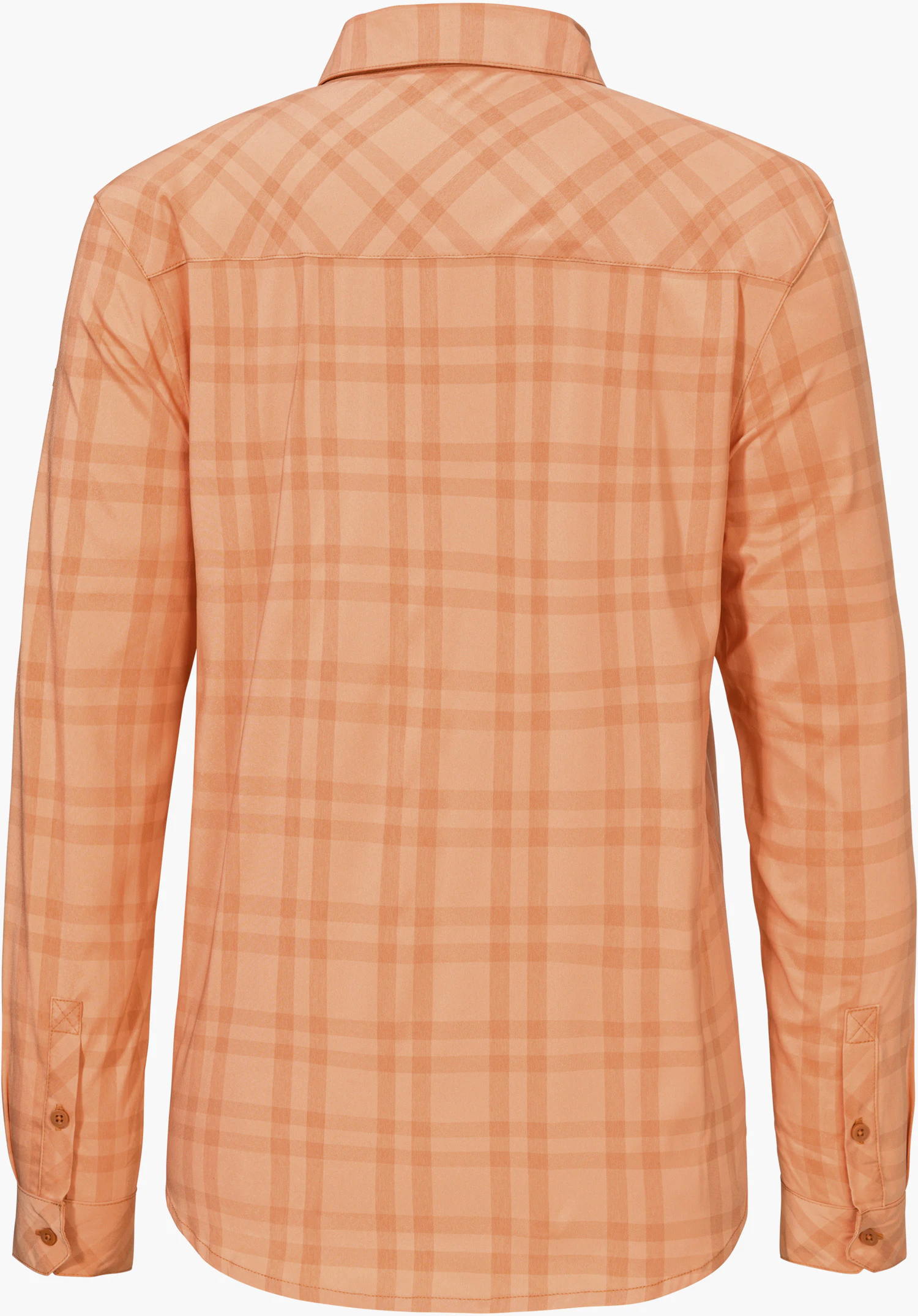 Blouse Style Fraris WMN en orange, vue ici de dos comme chemisier à carreaux à manches longues, détouré sur fond blanc.