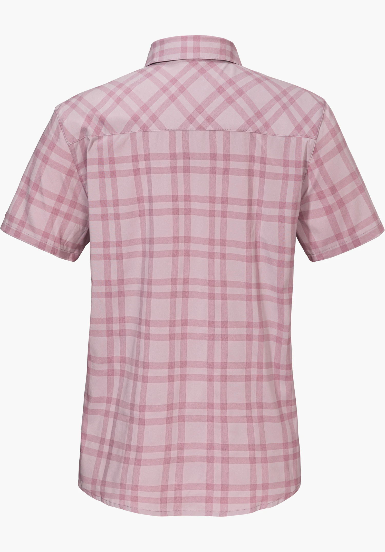Blouse Style Frolya WMN als kurzärmelige, karierte Bluse in der Farbe Rosa in der Rückansicht, freigestellt vor weißem Hintergrund.