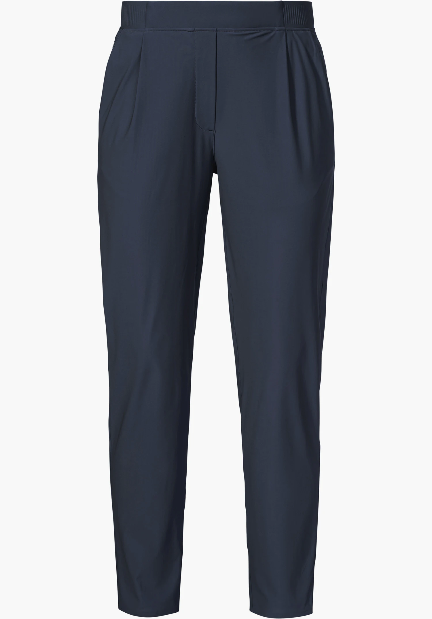 Jersey Pants Style Calmay WMN en bleu avec de fins plis à l'avant, isolé sur fond blanc.