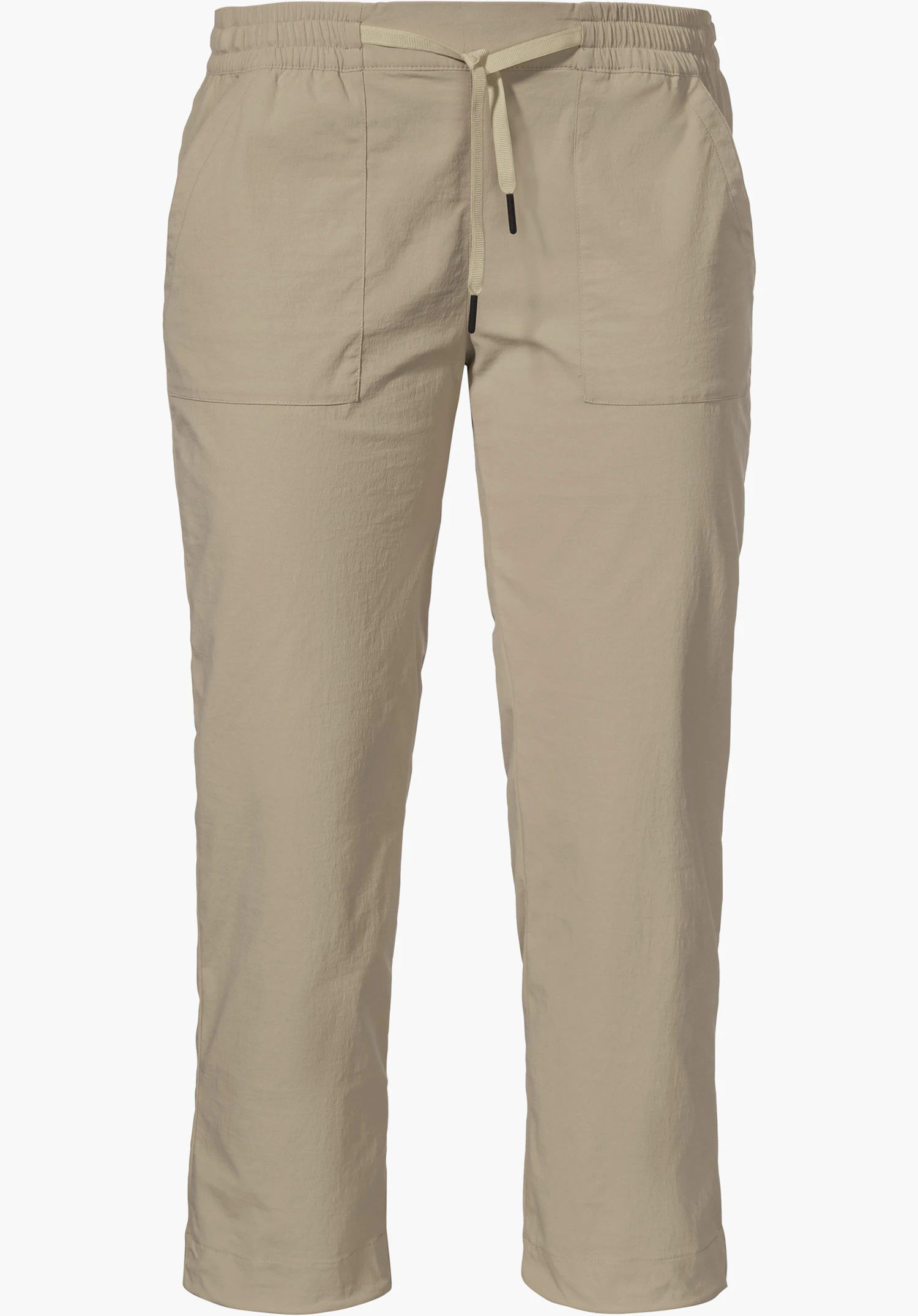 Pants Rangun L in the colour beige features a comfortable, elasticated waistband, a drawstring and two large front pockets, isolated on a white background.