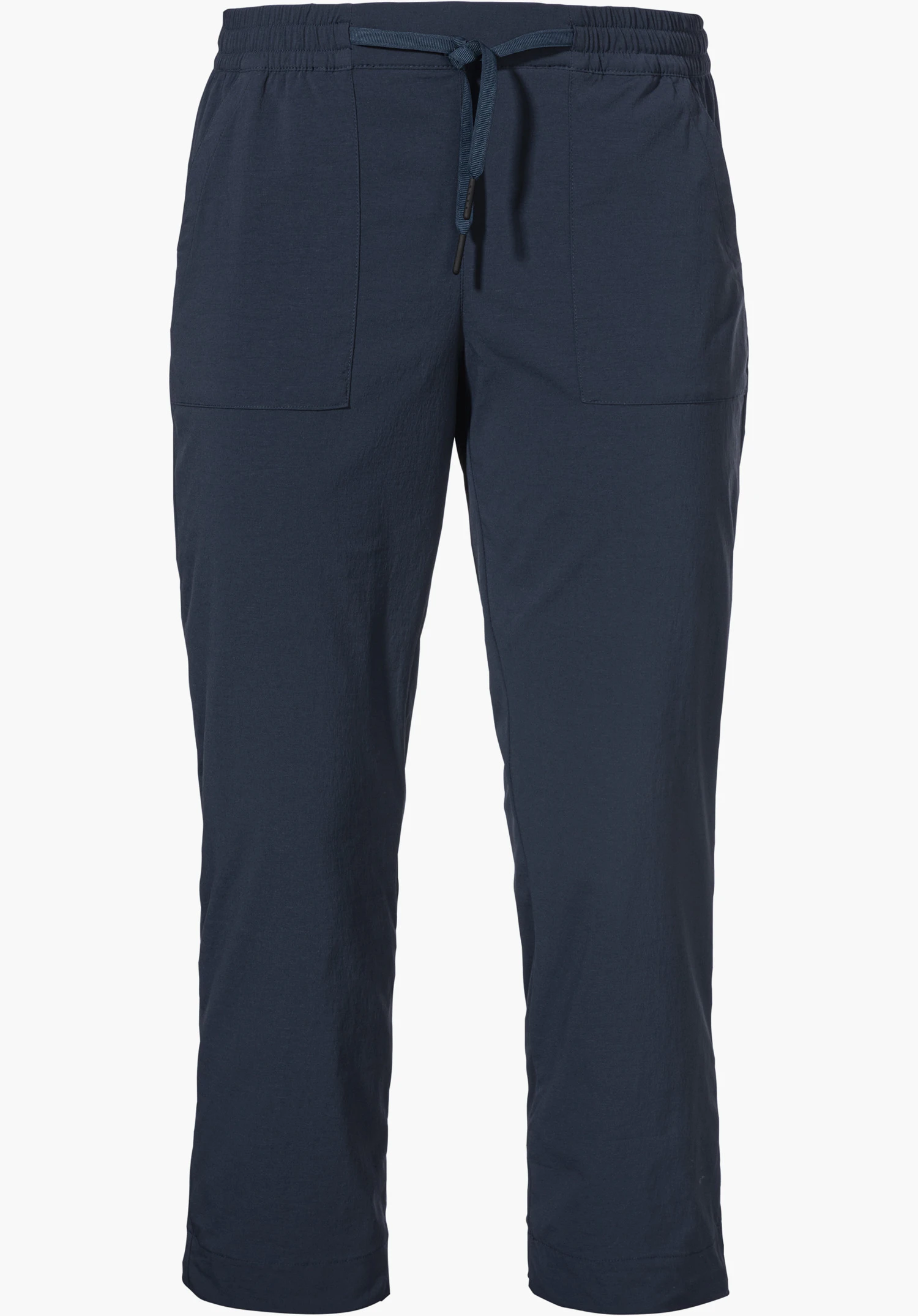 Pants Rangun L in blue with an elasticated waistband, drawstring and two large patch front pockets, isolated against a white background.