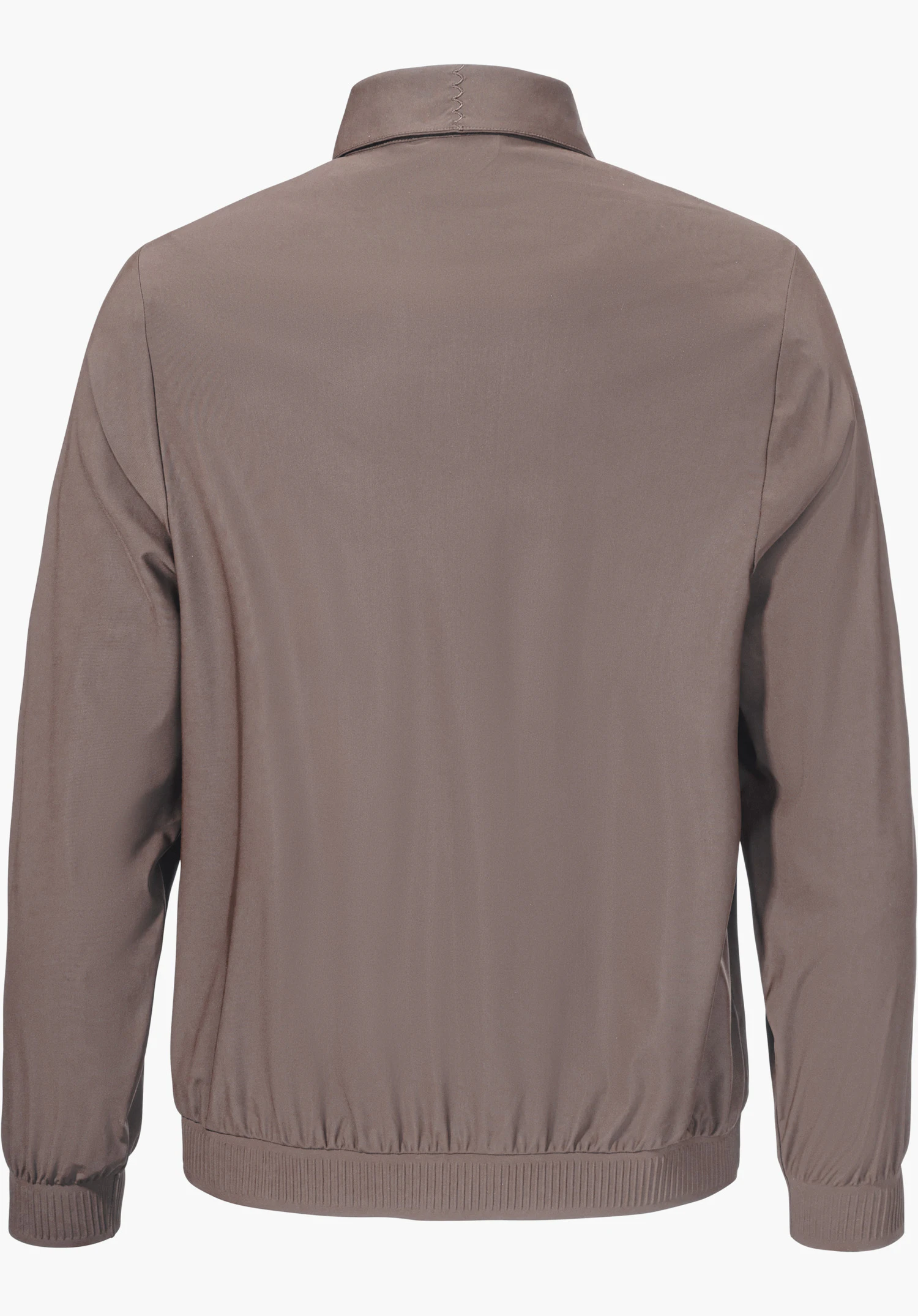 Jersey Jk Style Calmay WMN sous forme de veste marron vue de dos avec un col et des bords-côtes, détourée sur fond blanc.