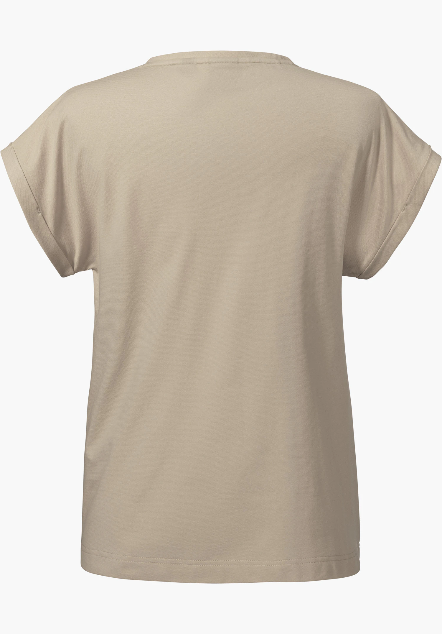 T Shirt Style Serenio WMN in beige shows the back view with short sleeves, isolated on a white background.