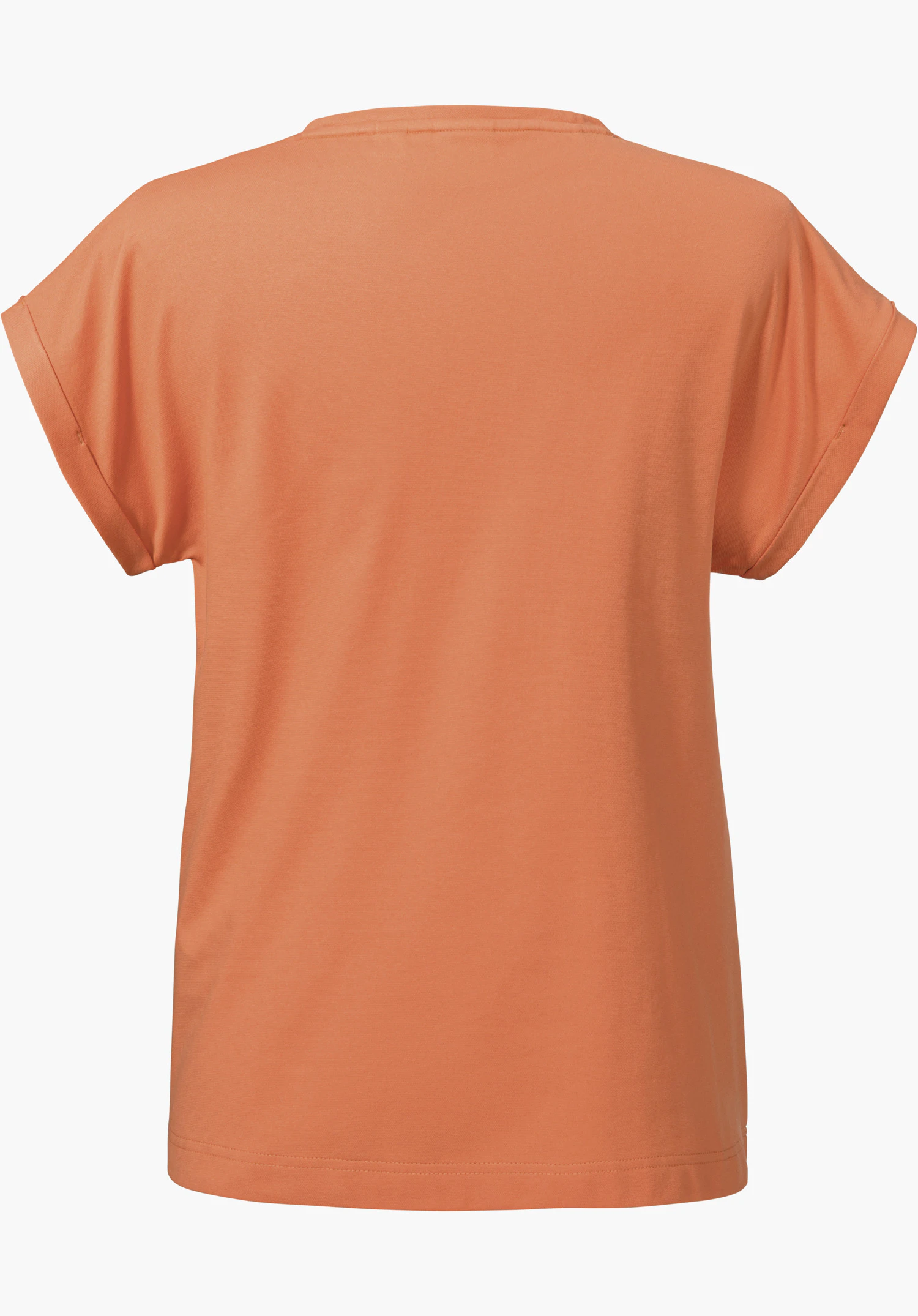 T Shirt Style Serenio WMN in orange, back view, isolated on a white background.