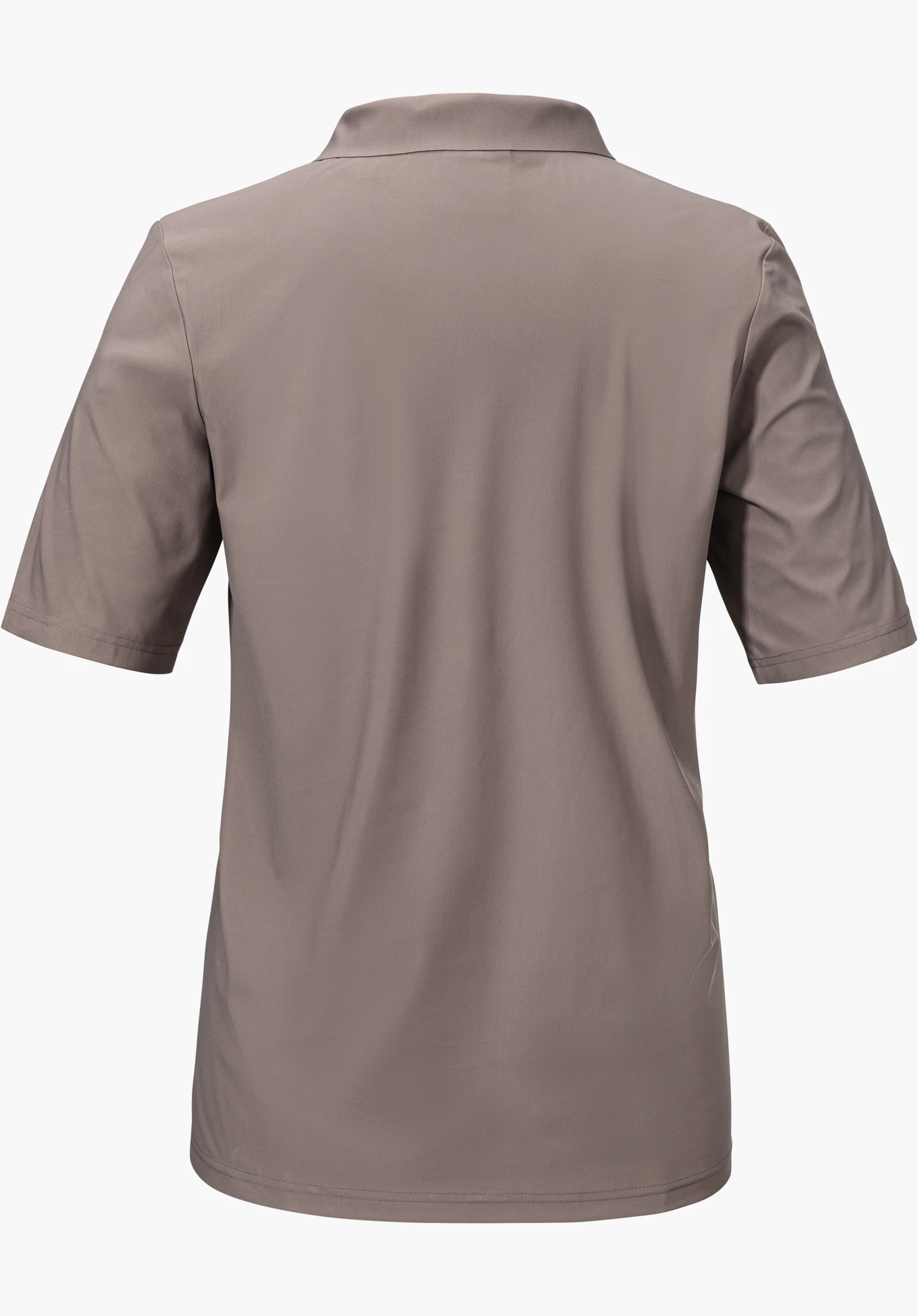 Jersey Polo Style Calmay WMN as a brown short-sleeved polo shirt shown from the back, isolated against a white background.