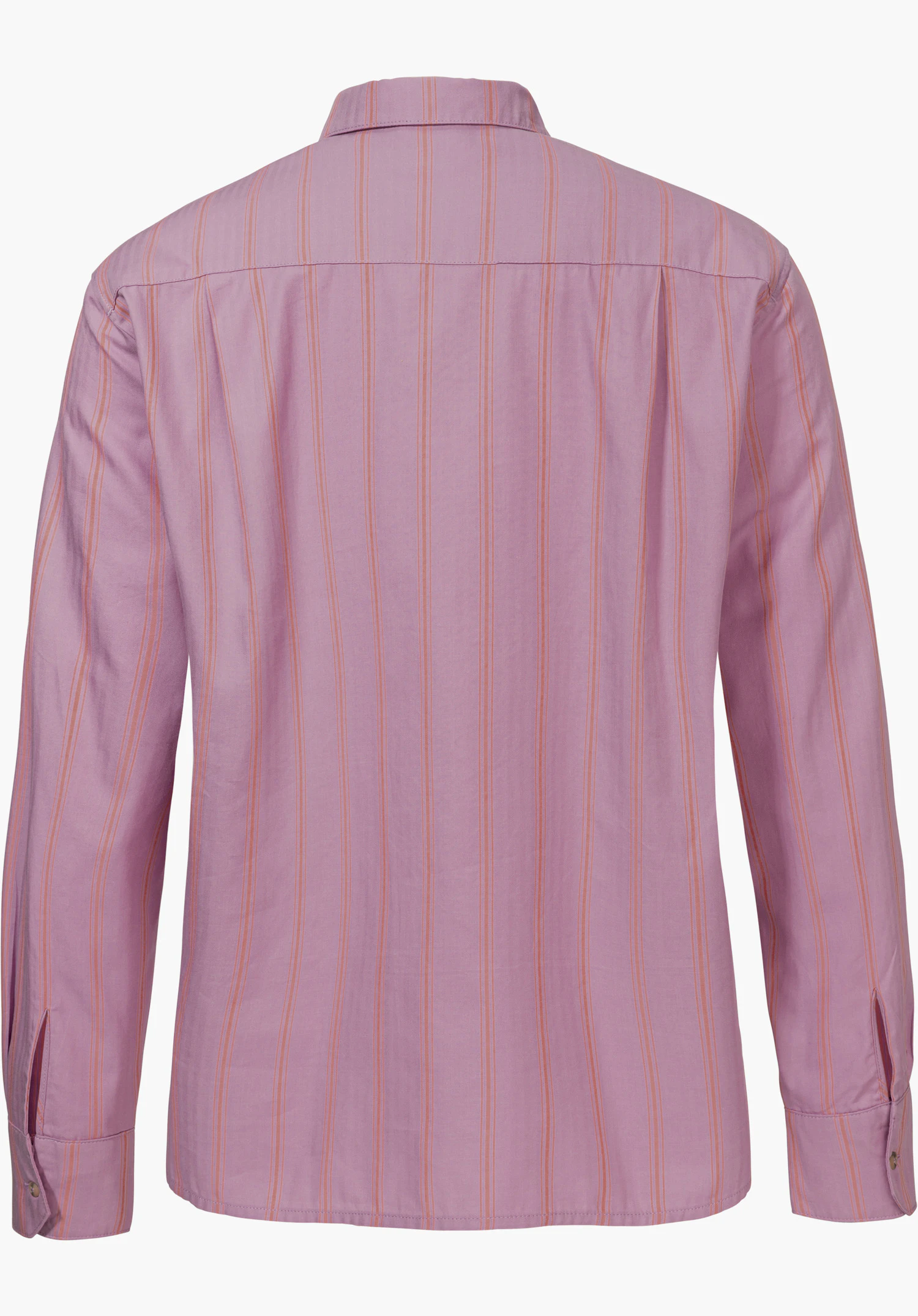 Blouse Style Chanduy WMN montre la vue de dos en rose avec de fines rayures verticales, détourée sur fond blanc.