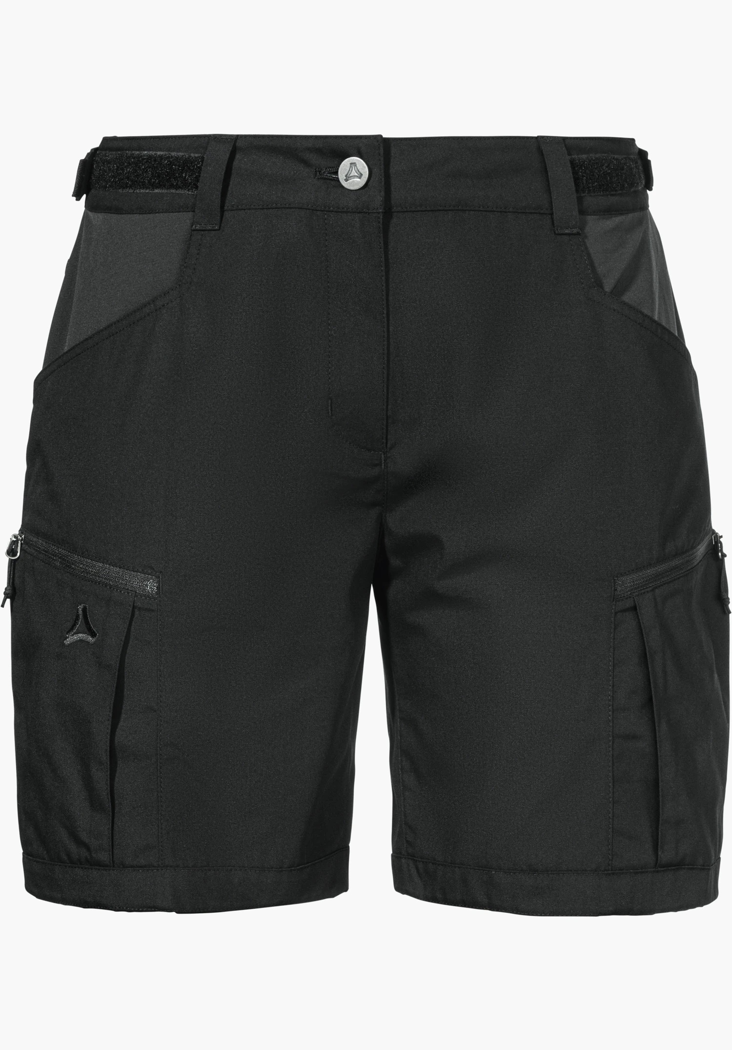 Shorts Style Maghera WMN en noir, avec des poches zippées plaquées et un logo Schöffel visible, isolé sur fond blanc.