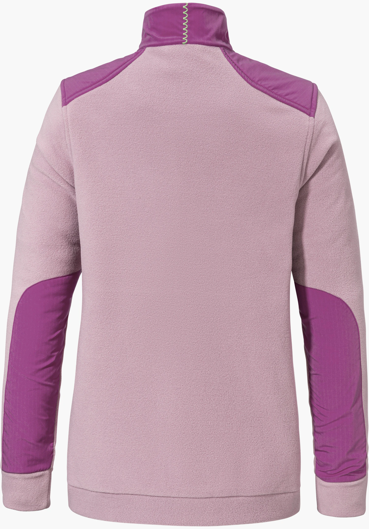 Fleece Jk Style Maghera WMN in pink shows the back view with contrasting sections on the shoulders and sleeves, isolated against a white background.