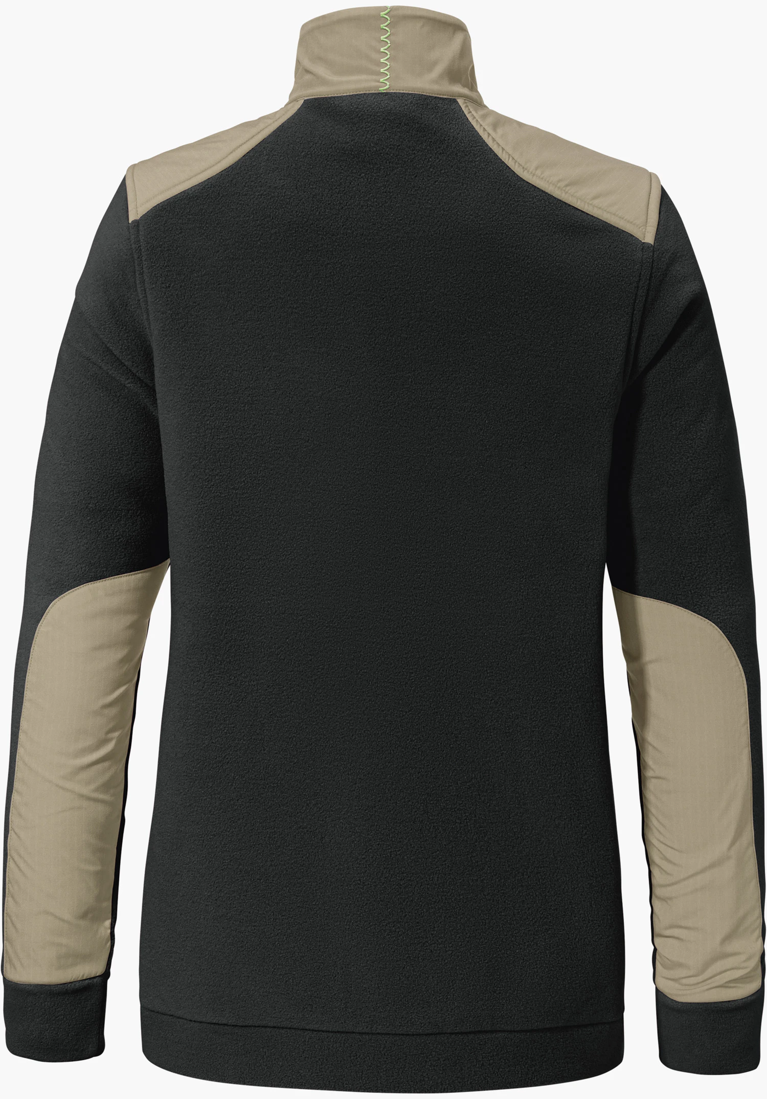Fleece Jk Style Maghera WMN en noir, vue de dos de la veste en polaire avec des empiècements beiges sur le col, les épaules et les avant-bras, détouré sur fond blanc.