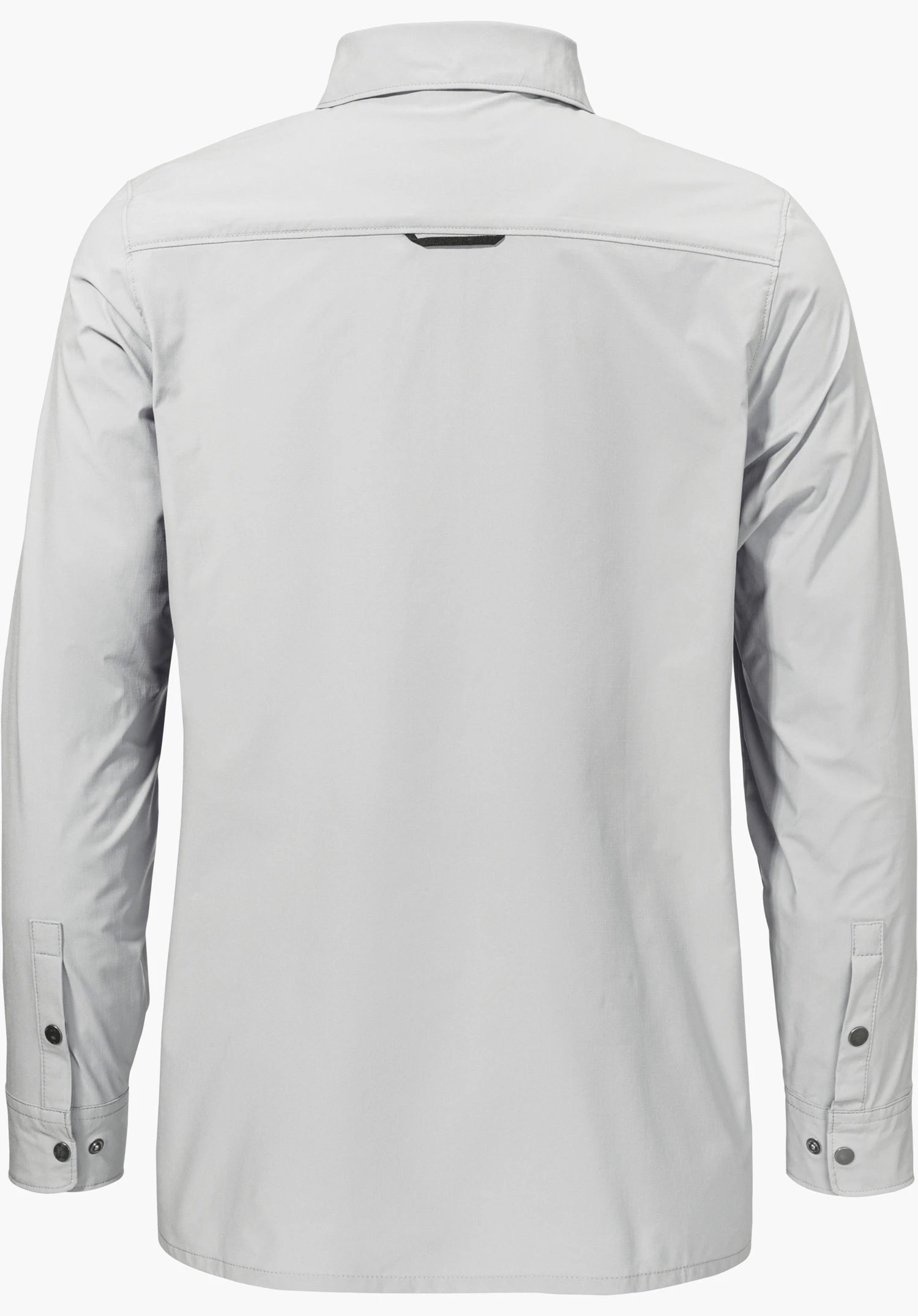 Blouse Style Maghera WMN en gris, montrée de dos avec des manches longues et des poignets boutonnés, détourée sur fond blanc.