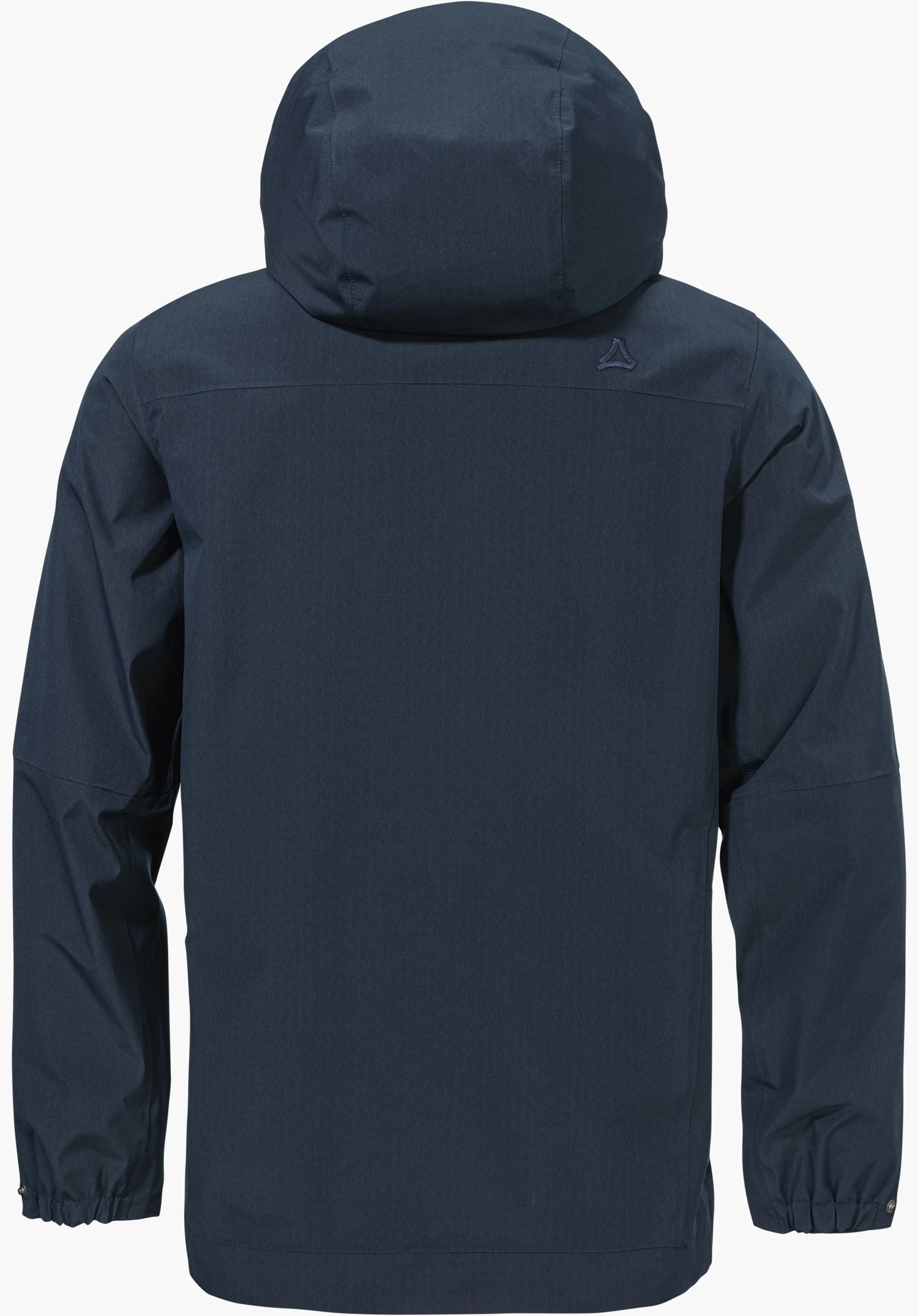 2L Jacket Style Maghera WMN en bleu, vue de dos avec une capuche et le logo Schöffel sur l'épaule droite, détourée sur fond blanc.