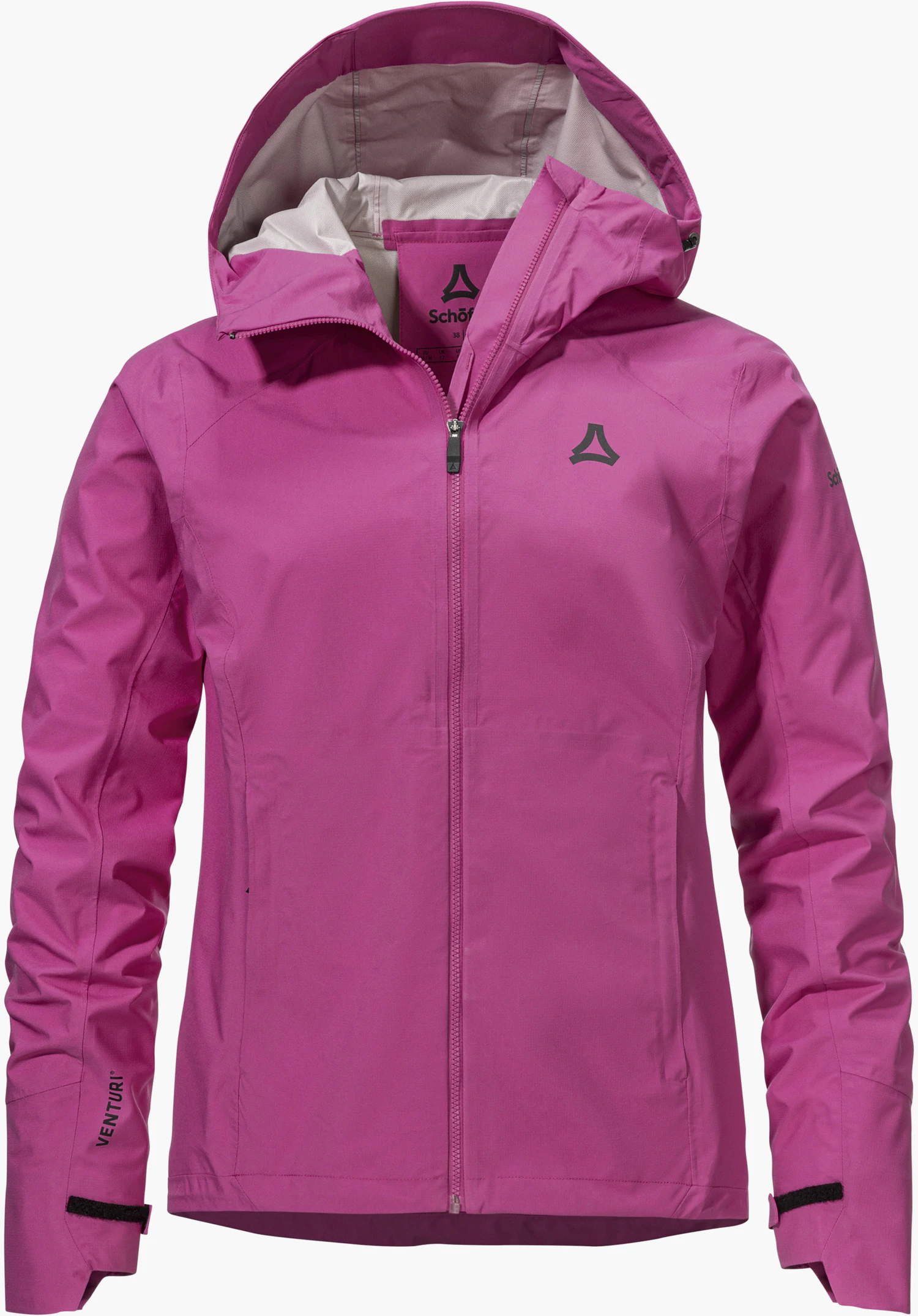 2.5L Jacket Style Tajiva WMN in pink with a hood, front zip and Schöffel logo on the left chest, isolated on a white background.