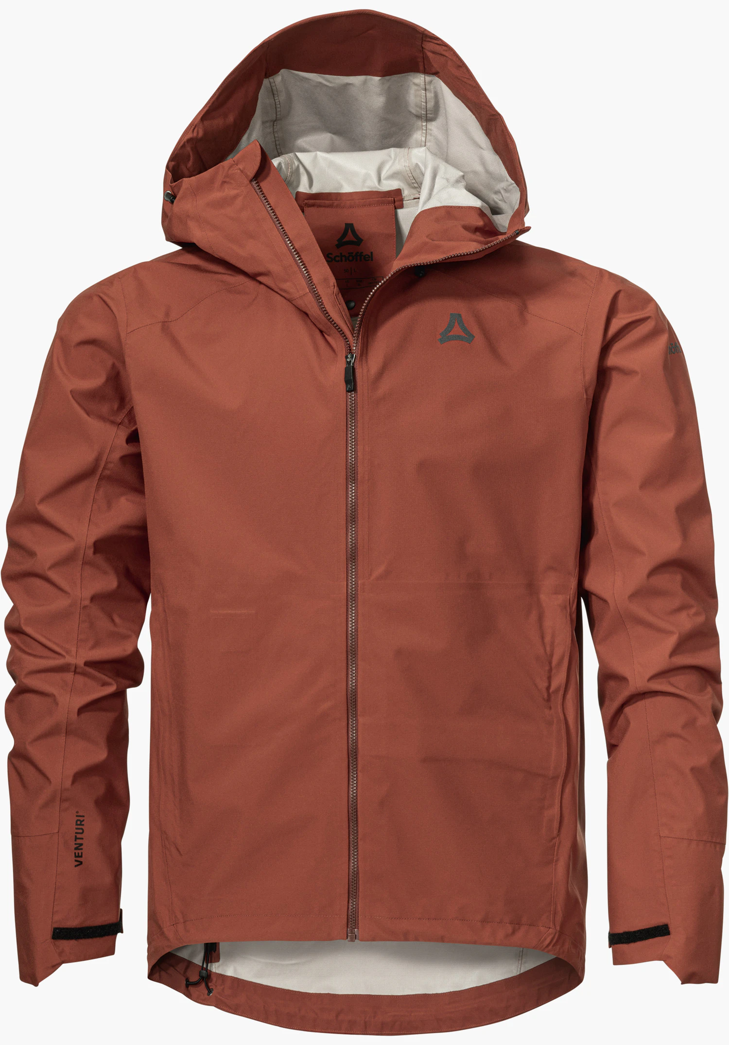 2.5L Jacket Style Tajiva MEN in red with a hood, full-length zip and visible Schöffel logo on the left chest, isolated against a white background.