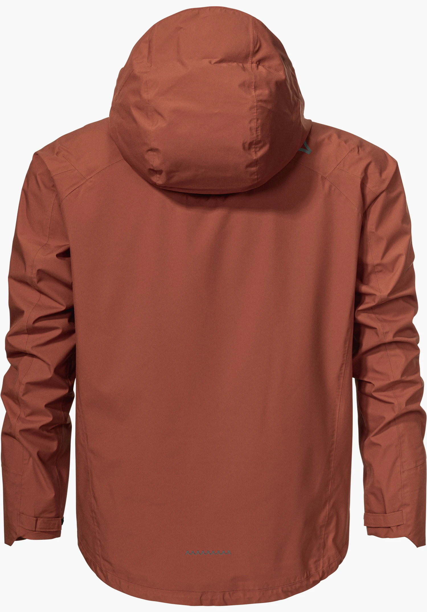 2.5L Jacket Style Tajiva MEN in red, shown from the back with a hood and a subtle Schöffel logo on the shoulder, isolated on a white background.