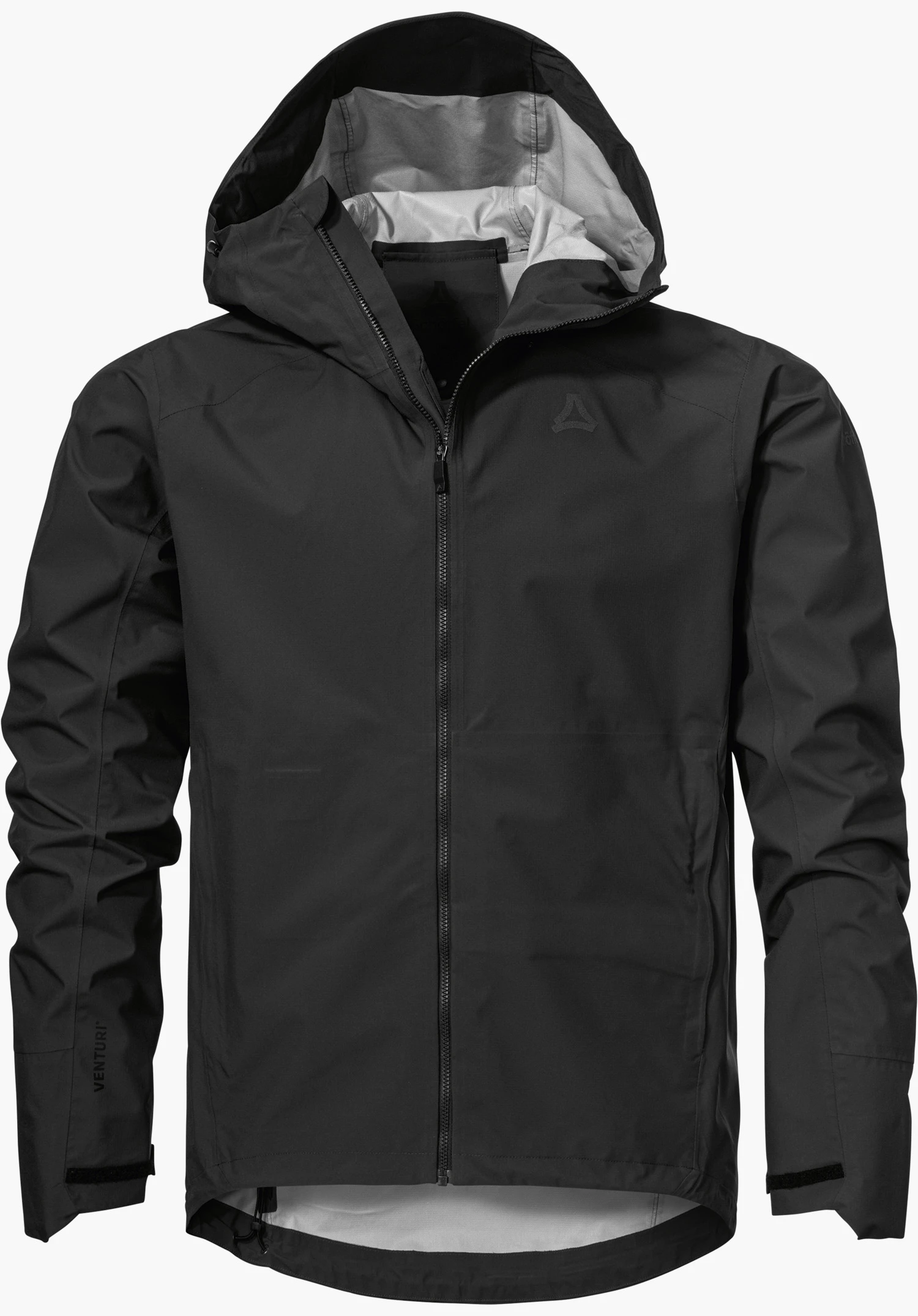 2.5L Jacket Style Tajiva MEN in black featuring a hood, full front zip and Schöffel logo on the chest, isolated against a white background.