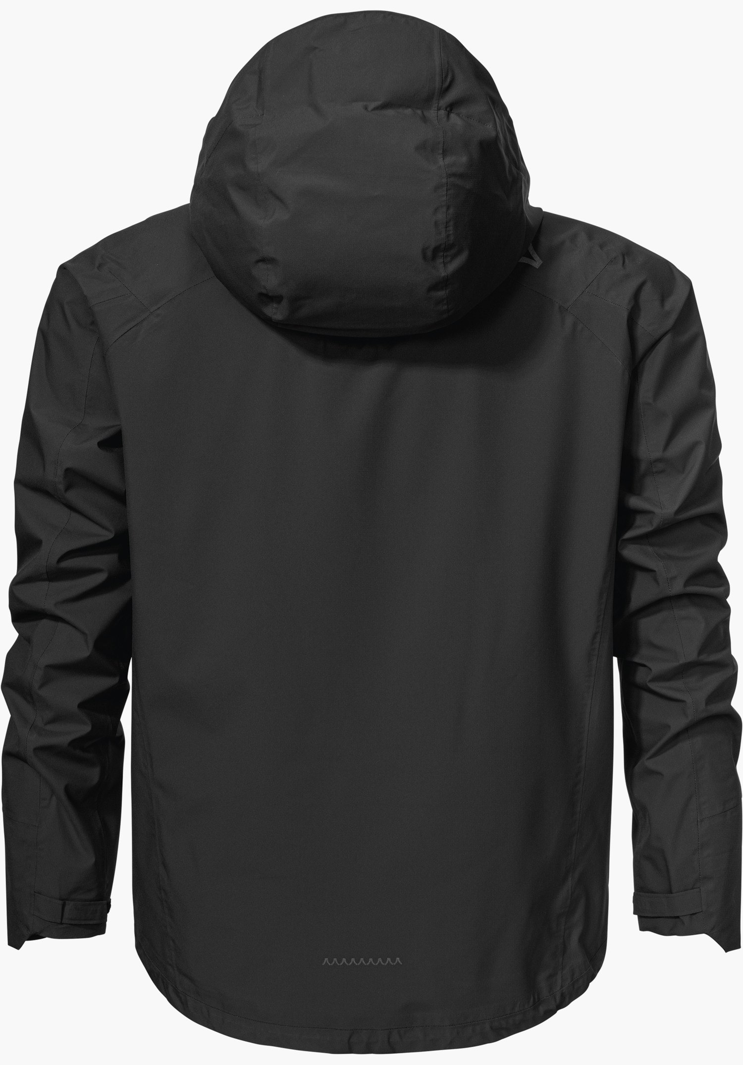 2.5L Jacket Style Tajiva MEN zeigt die schwarze Rückansicht mit Kapuze, freigestellt vor weißem Hintergrund.