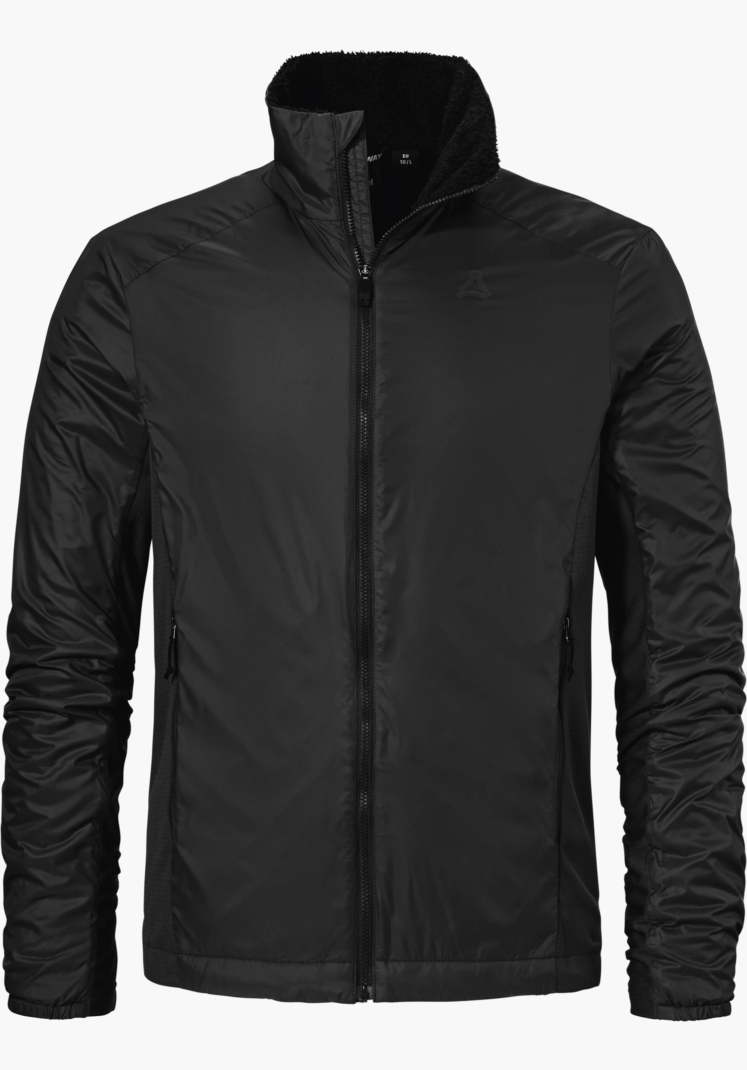 Ins Jacket Style Samaia MEN in black featuring a full-length zip, a stand-up collar and a subtle Schöffel logo on the left chest, isolated against a white background.