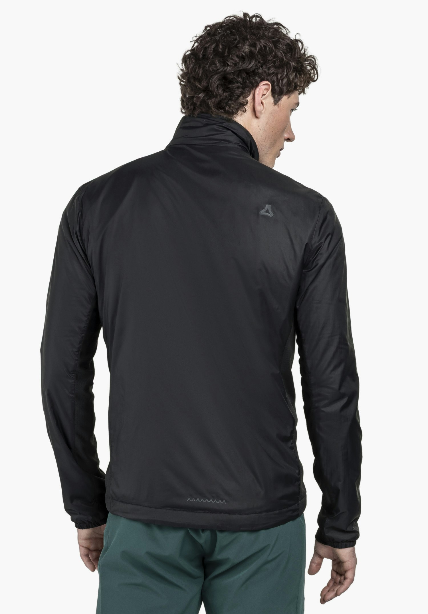 Ins Jacket Style Samaia MEN in black shows a model from the rear with the Schöffel logo visible against a neutral background.