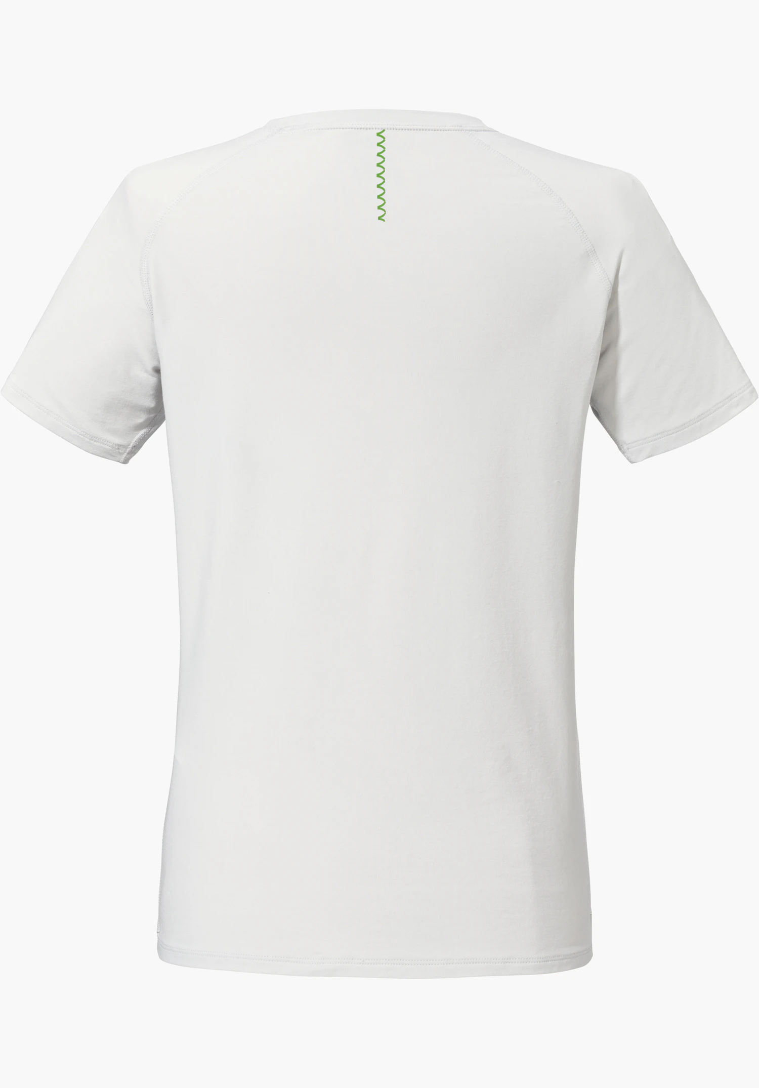 T Shirt Style Konera WMN en gris, vue de dos avec un détail en zigzag vert au niveau de la nuque, détouré sur fond blanc.