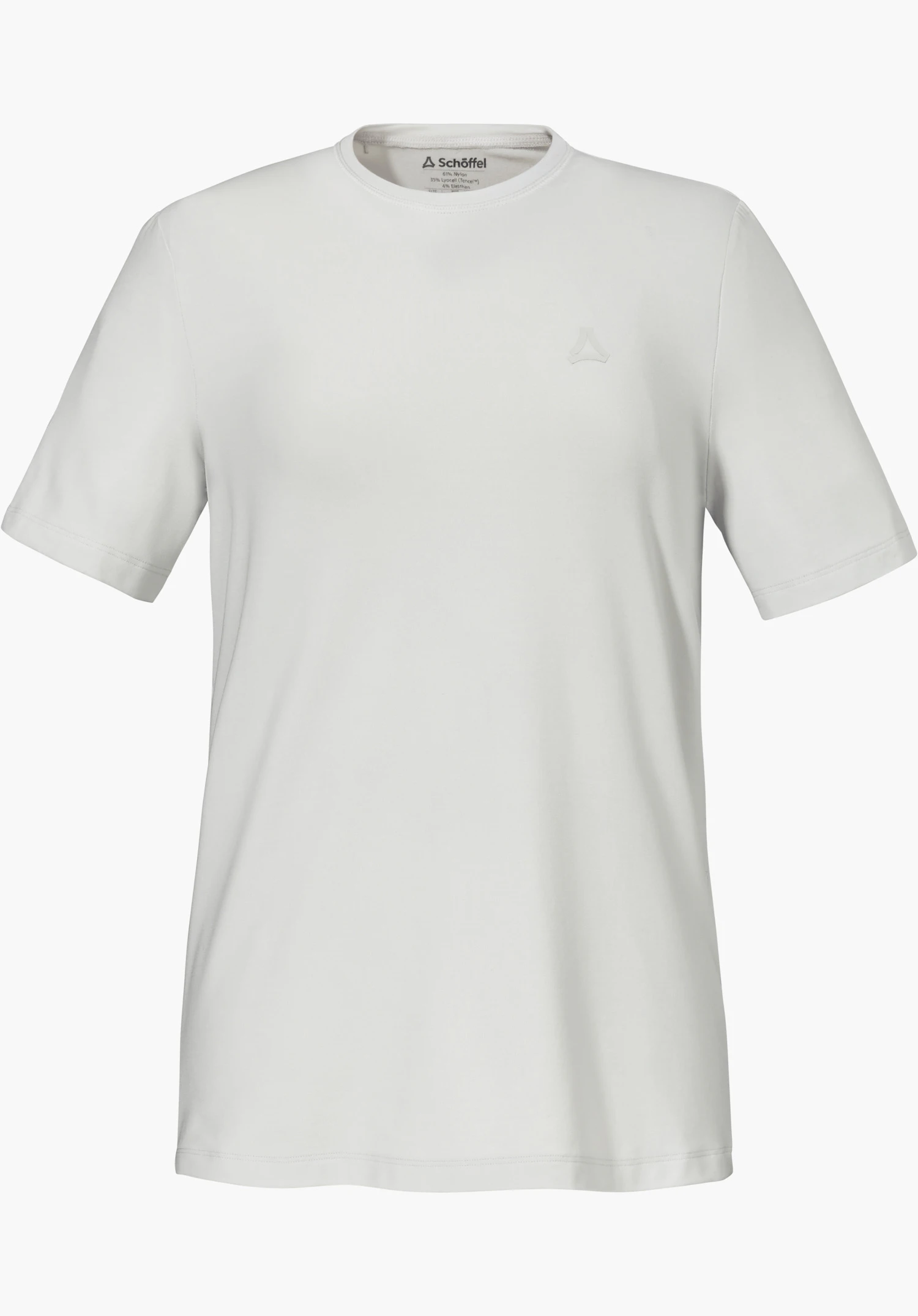 T Shirt Style Mafadi WMN en gris avec le logo Schöffel sur la poitrine gauche, détouré sur fond blanc.