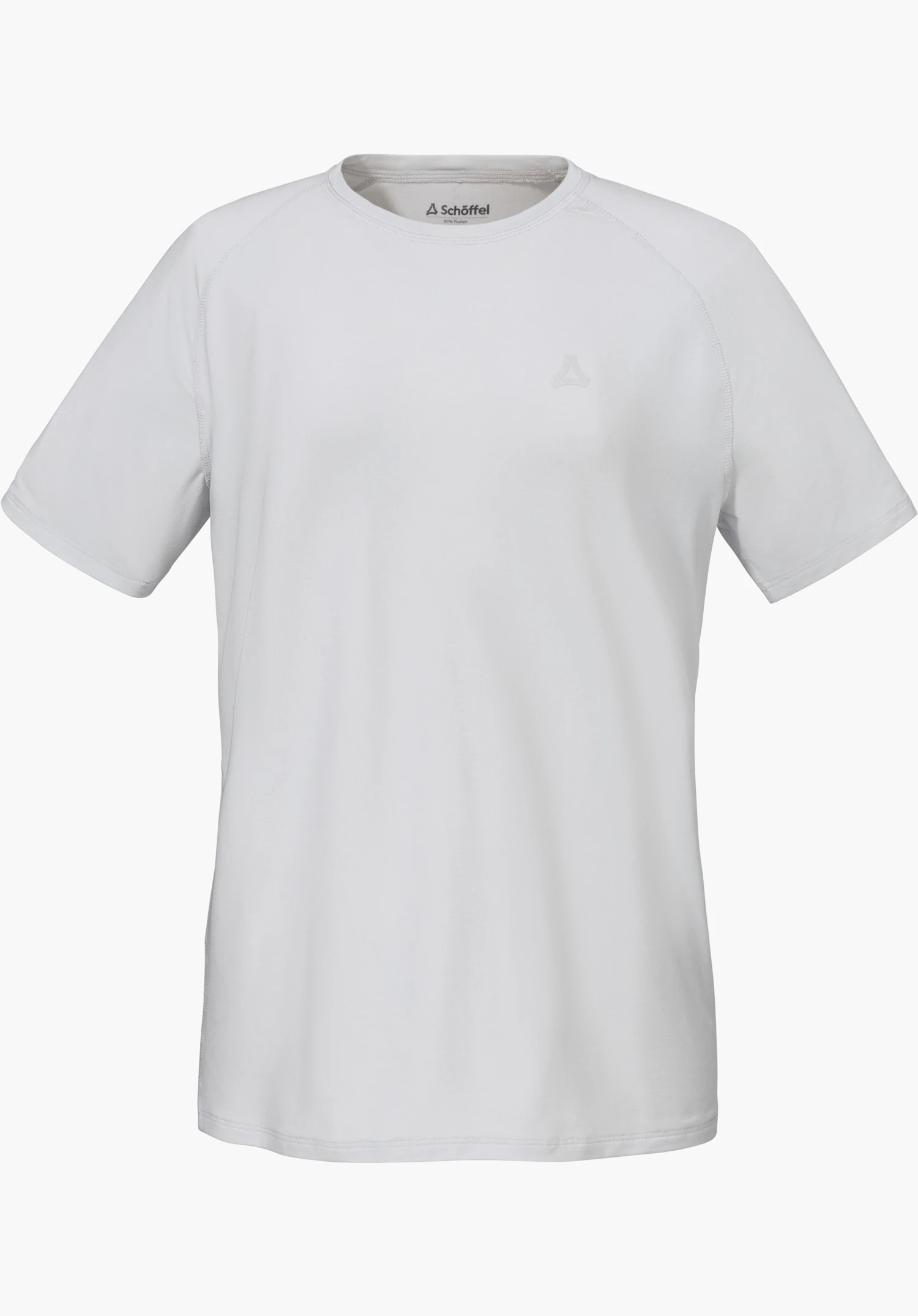 T Shirt Style Konera MEN in Grau mit Rundhalsausschnitt und dezentem Schöffel-Logo auf der Brust, freigestellt vor weißem Hintergrund.