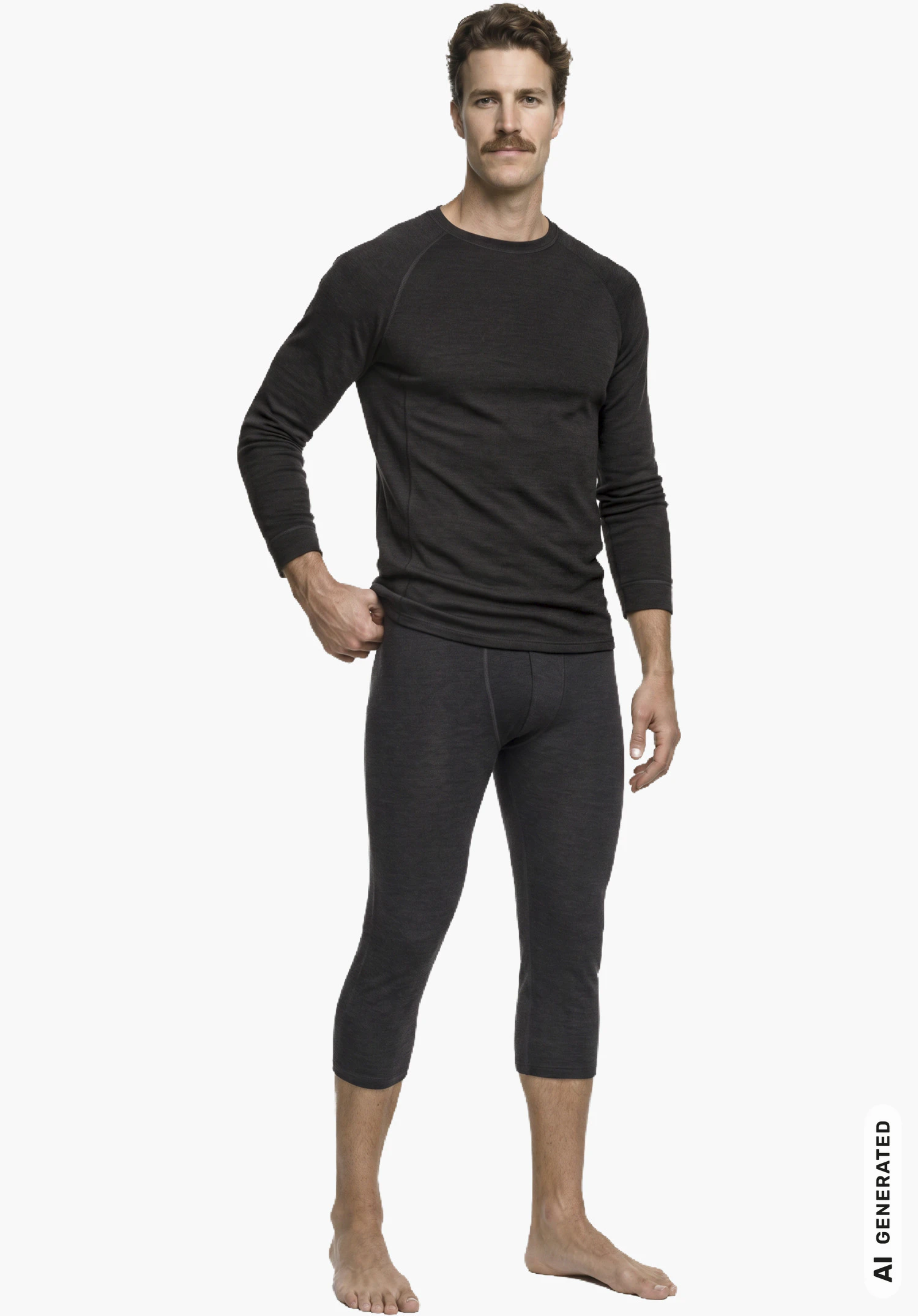 Longsleeve Style Luterra MEN in black, detailed view of the elastic waistband with fine material texture, close-up shot against a white background.