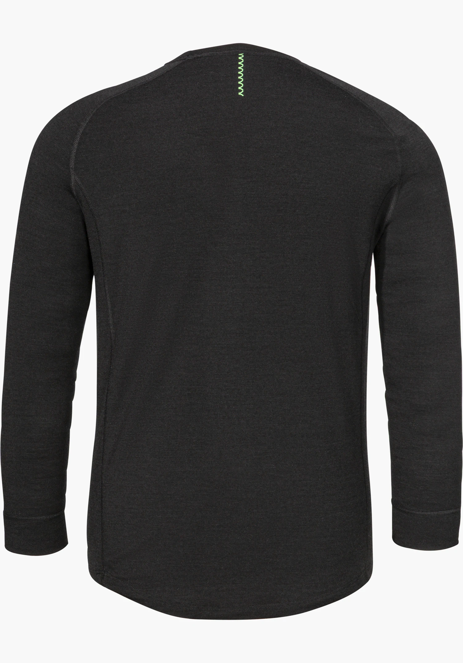 Longsleeve Style Luterra MEN in black, shown from the back with green Schöffel logo at the neck, isolated on a white background.
