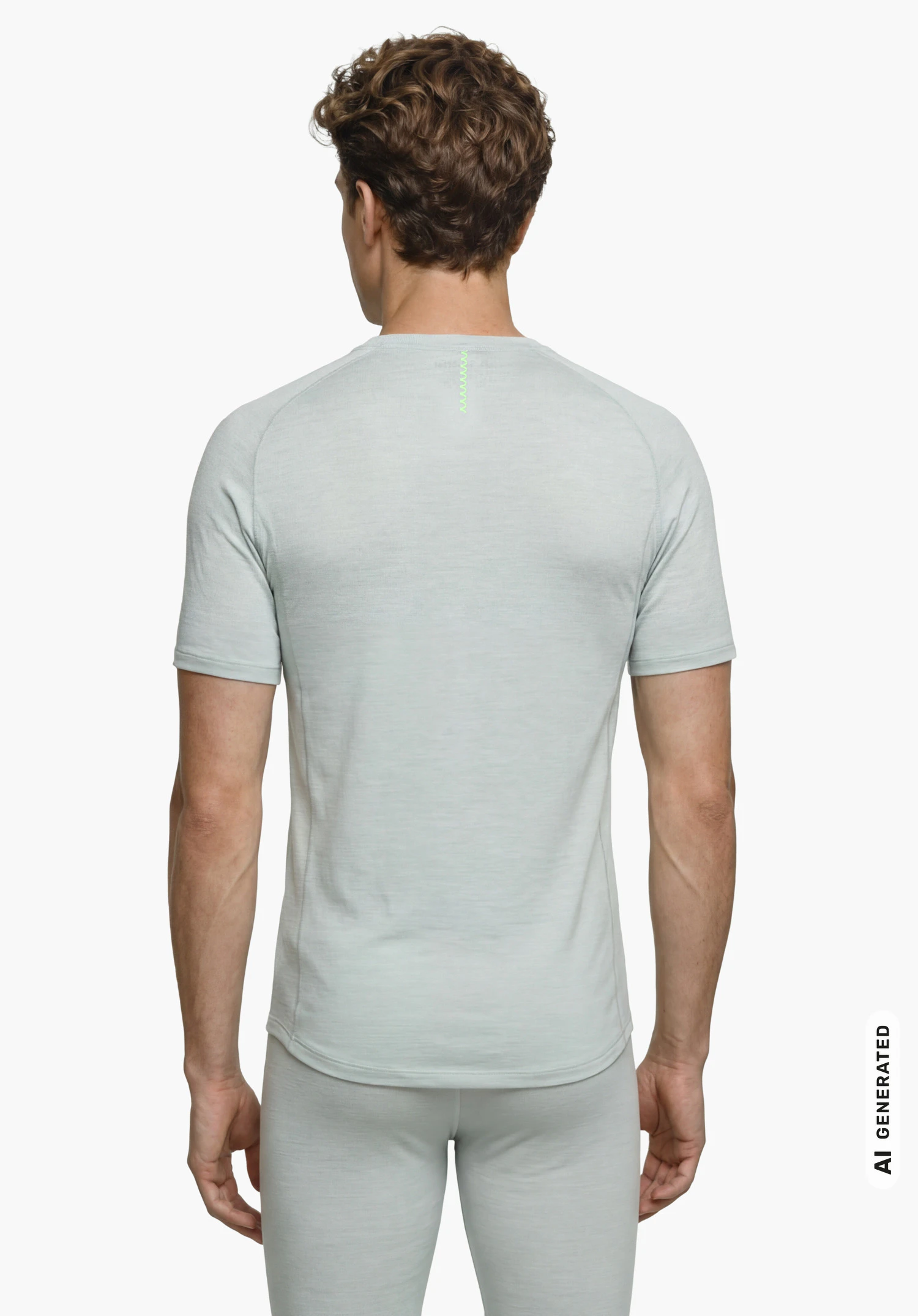T Shirt Style Luterra MEN in grey, worn by a male model shown from the back with arms hanging down against a white background. (AI-generated)