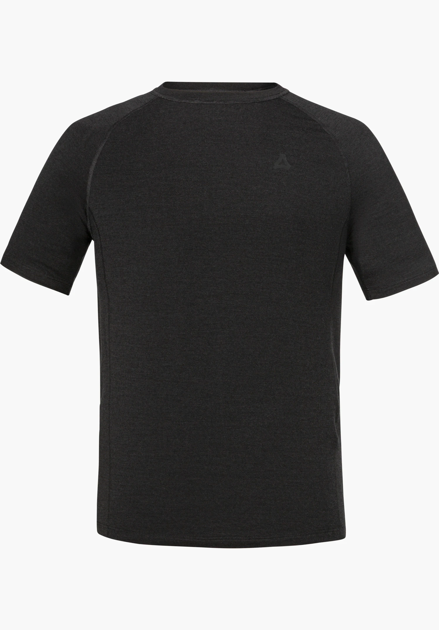 T Shirt Style Luterra MEN in black with crew neck, short sleeves and subtle Schöffel logo on the chest, shown from the front and isolated on a white background.