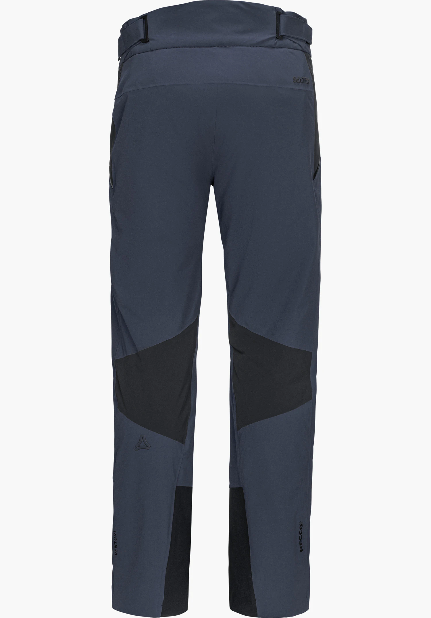 Pants Style Levivo MEN ski trousers in blue, shown from the back with Schöffel lettering, isolated on a white background.