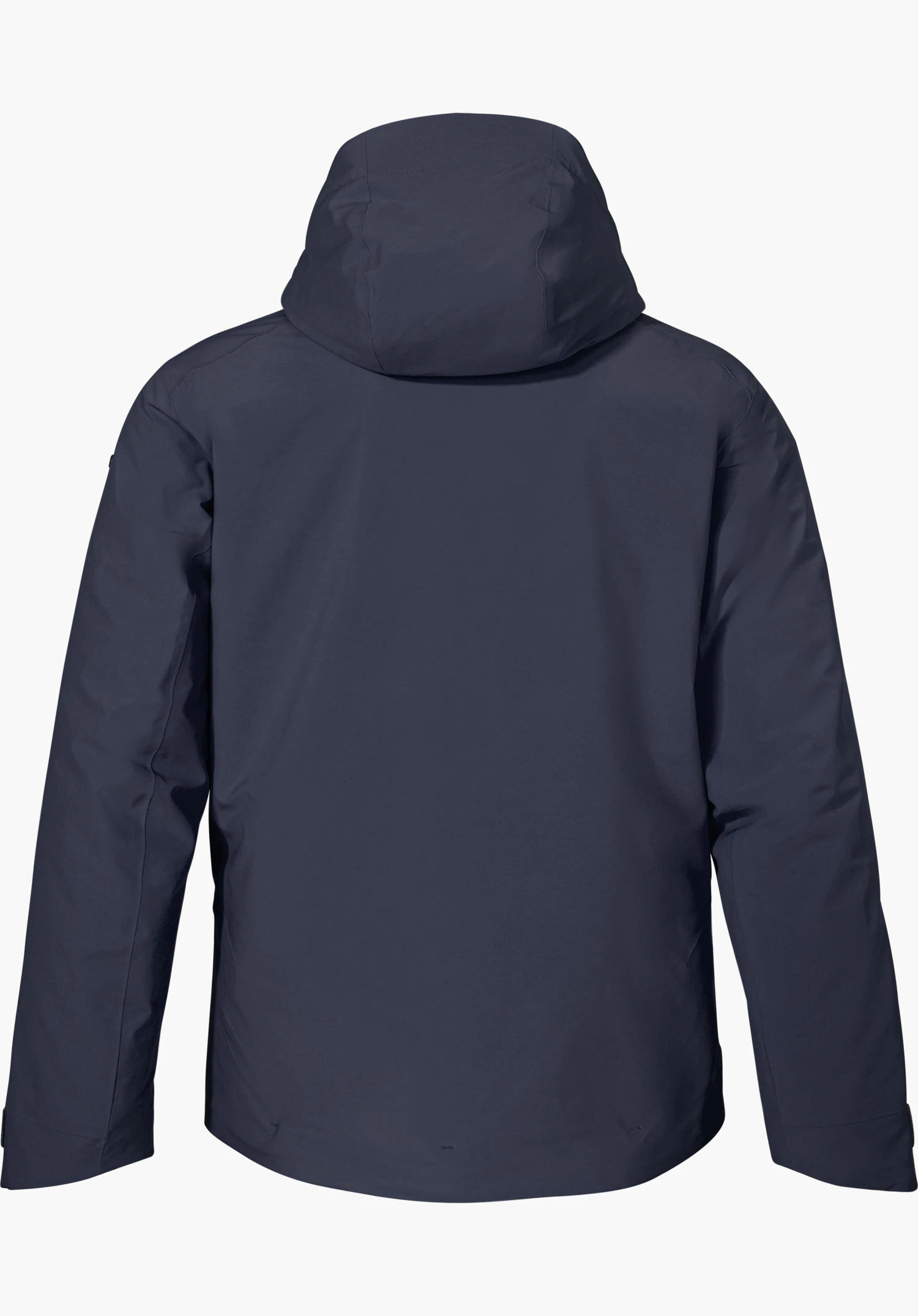 Jacket Style Pontre MEN hybrid insulator in blue, shown from the back with a hood and isolated on a white background.