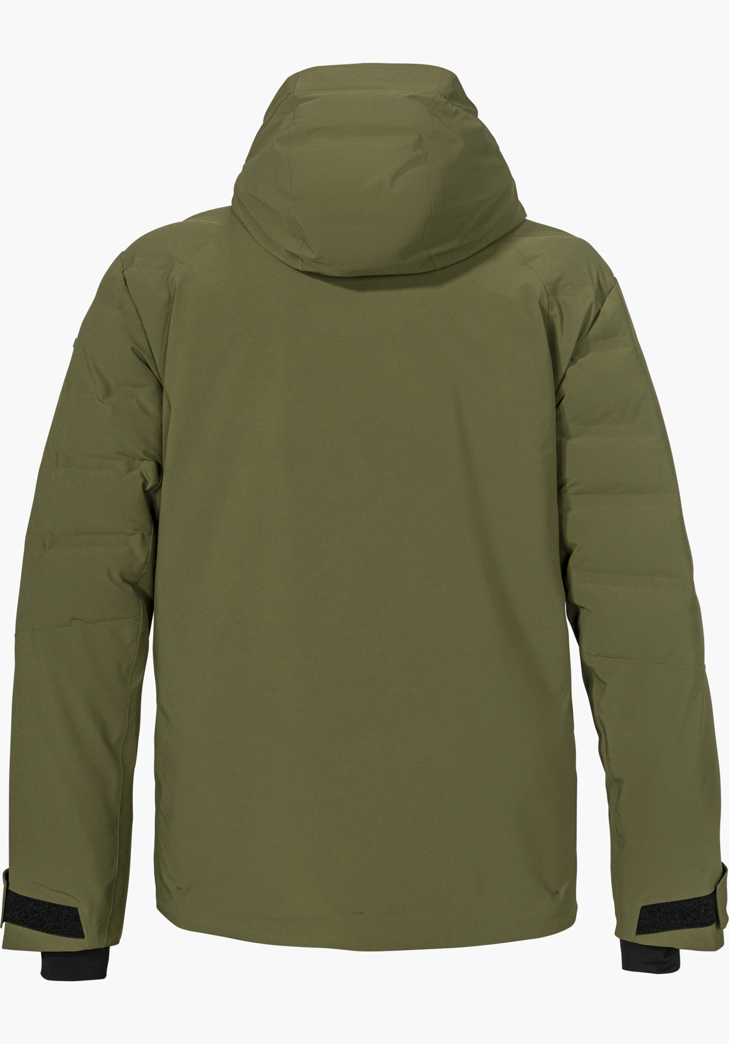 Jacket Style Radiana MEN ski jacket in green, shown from the back with a hood and isolated on a white background.
