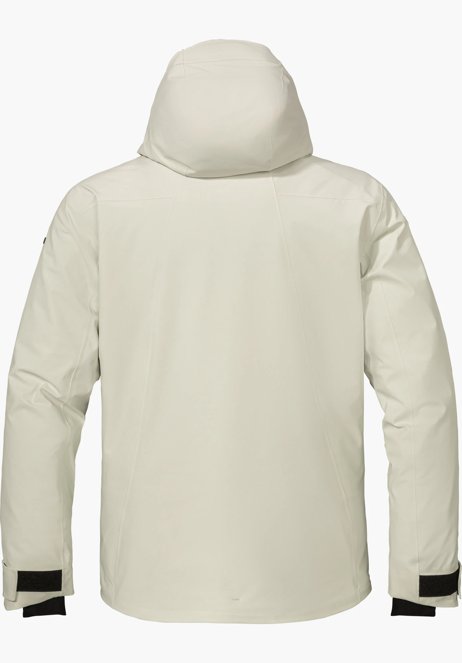 Jacket Style Lumineo MEN in natural colour, shown from the back with a hood and isolated on a white background.