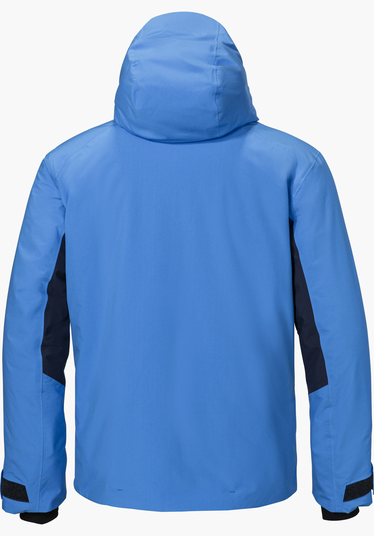 Jacket Style Trifex MEN ski jacket in blue, shown from the back with hood and isolated on a white background.