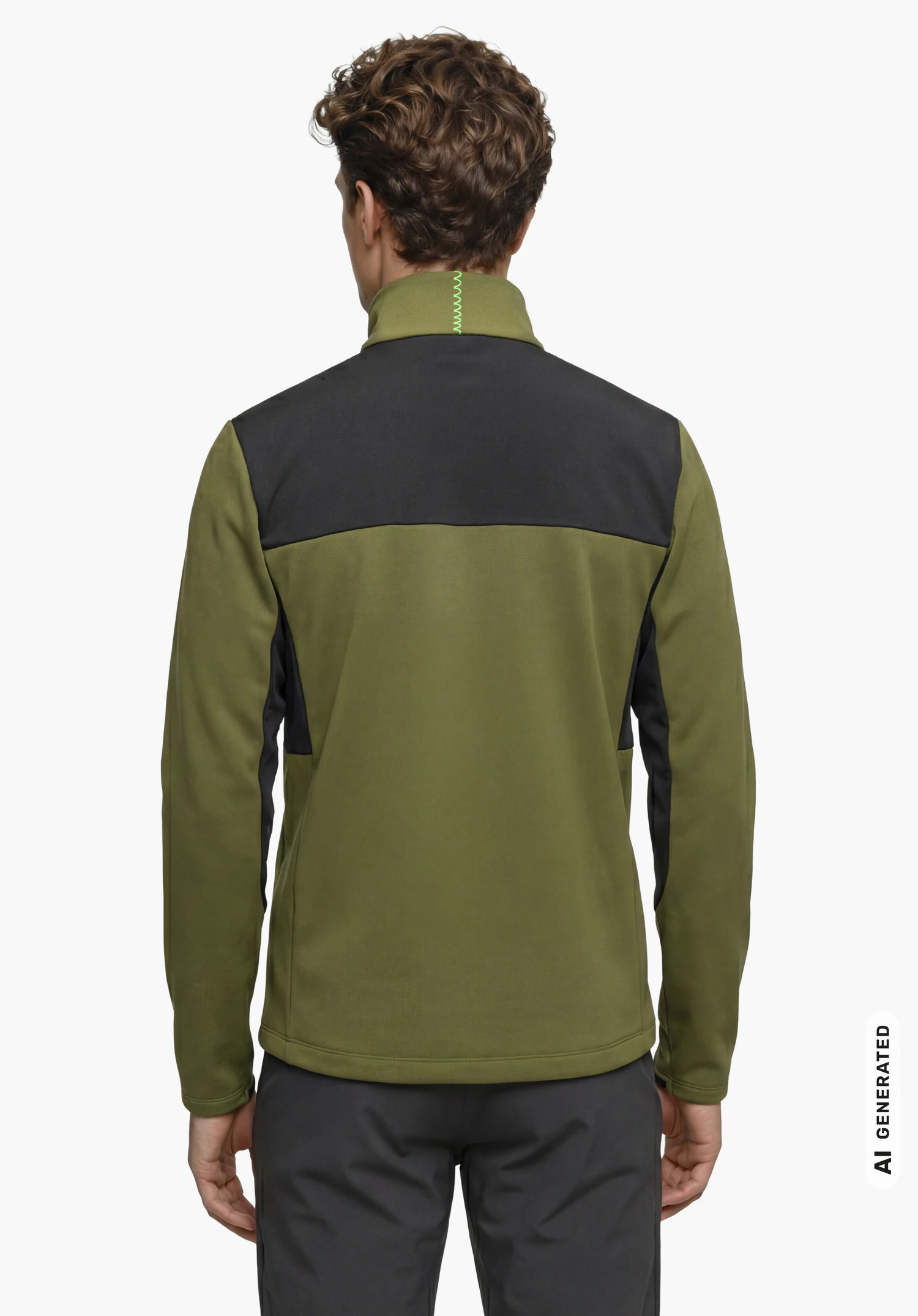 Fleece Jk Style Immerso MEN in green, worn by a male model standing upright and shown from the back with arms hanging down against a white background. (AI-generated)