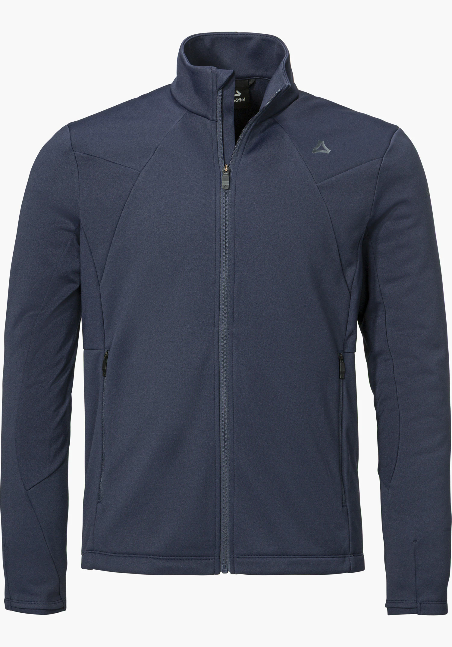 Fleece Jk Style Immerso MEN Fleecejacke in blau in Frontansicht mit durchgehendem Reißverschluss, Stehkragen, seitlichen Eingrifftaschen und Schöffel-Logo auf der Brust freigestellt vor weißem Hintergrund.