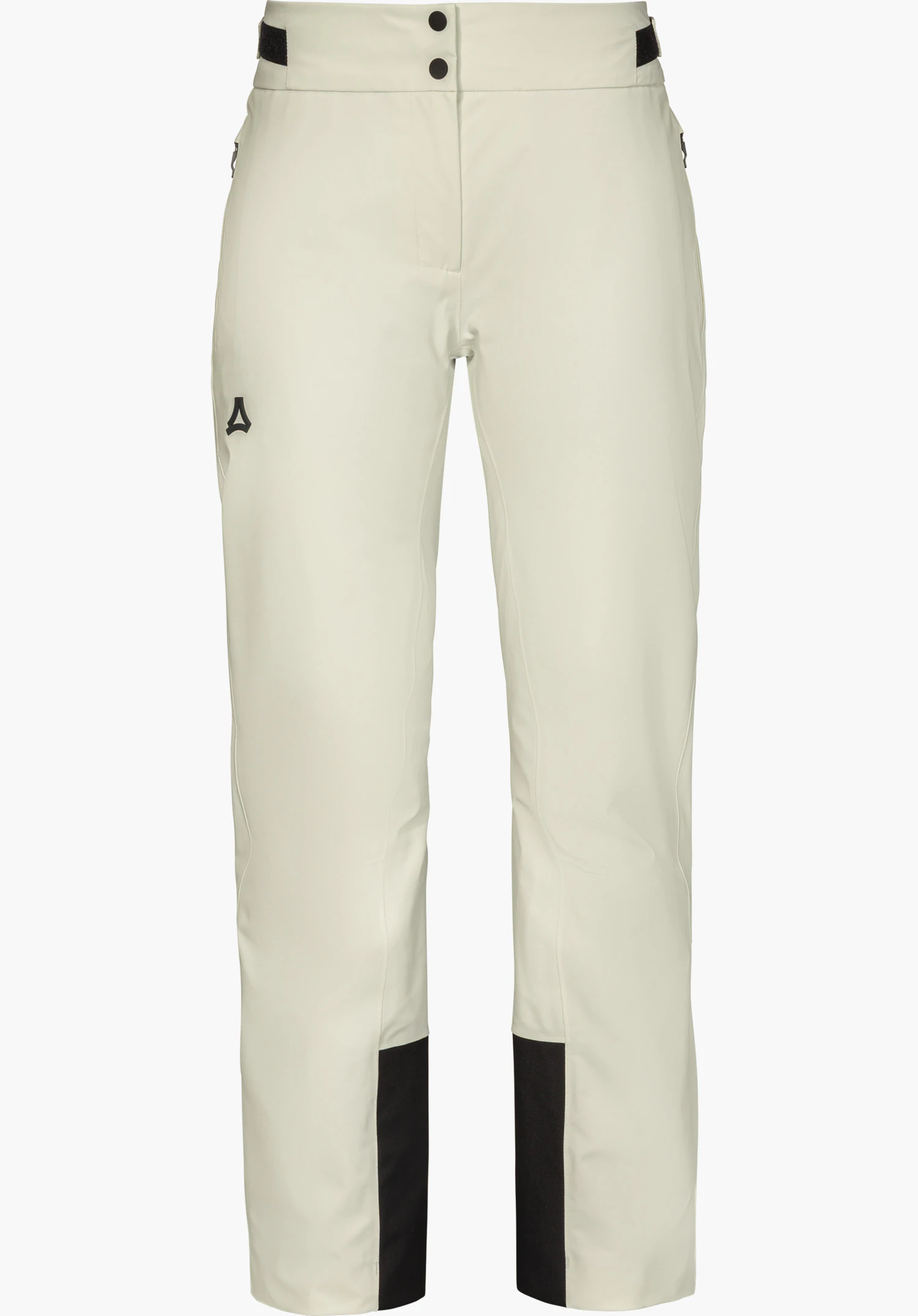 Pants Style Levivo WMN ski trousers in natural colour with Schöffel logo, shown from the front and isolated on a white background.