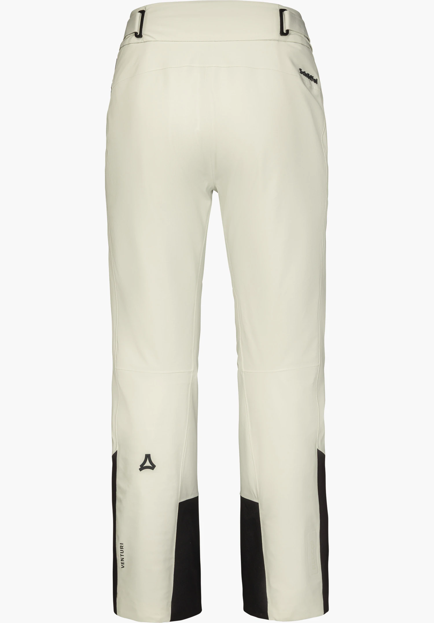 Pants Style Levivo WMN skibroek in naturel, achteraanzicht met zichtbaar Schöffel-opschrift, vrijstaand tegen een witte achtergrond.