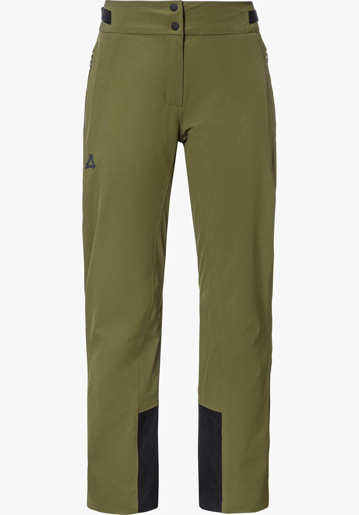 Pants Style Levivo WMN ski trousers in green with Schöffel logo, shown from the front and isolated on a white background.