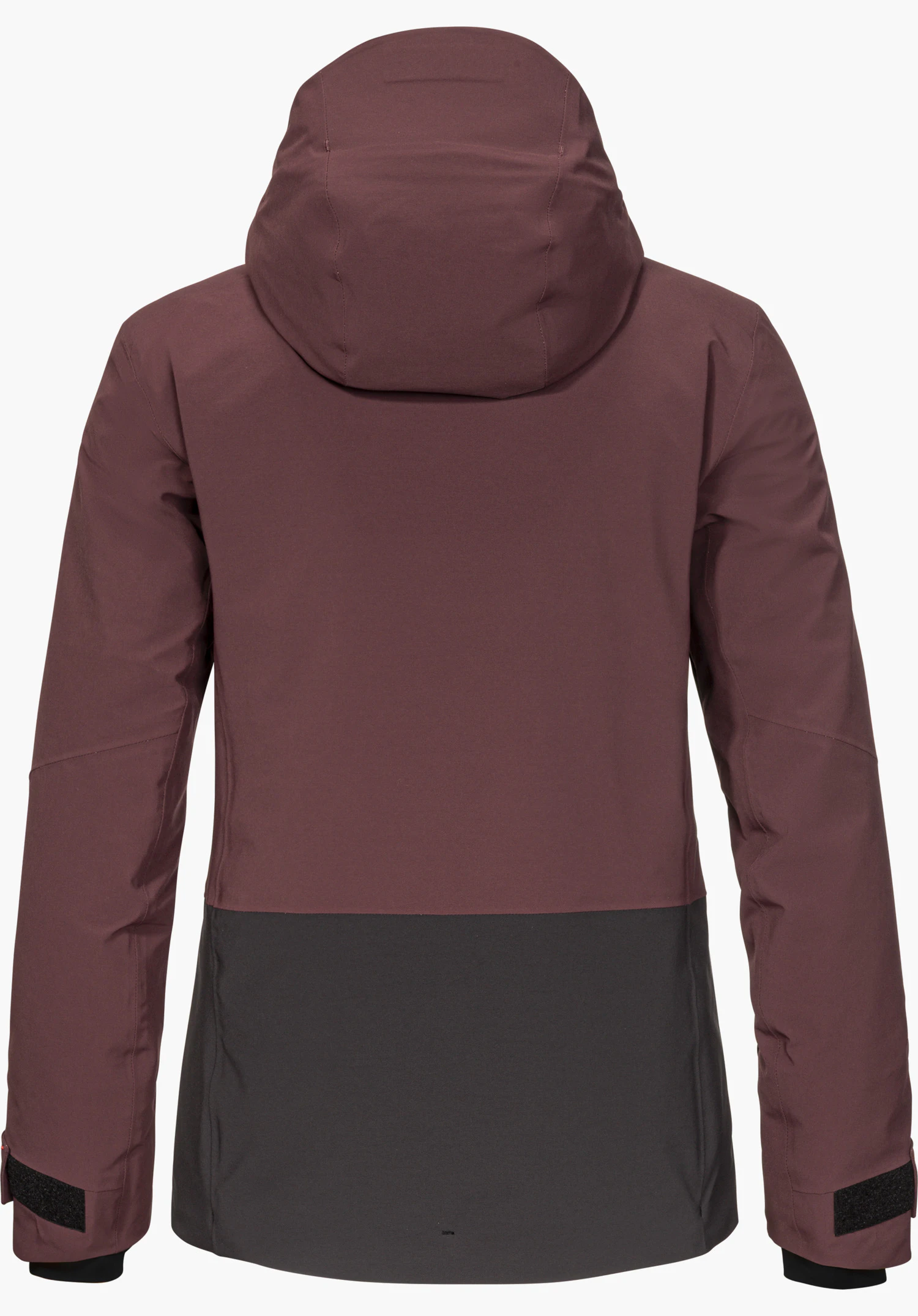 Jacket Style Levivo WMN, veste de ski violette, vue de dos avec capuche, détourée sur fond blanc.