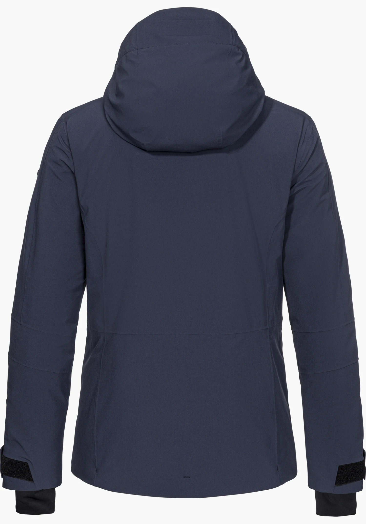 Jacket Style Safuna WMN veste de ski bleue vue de dos avec capuche, détourée sur fond blanc.