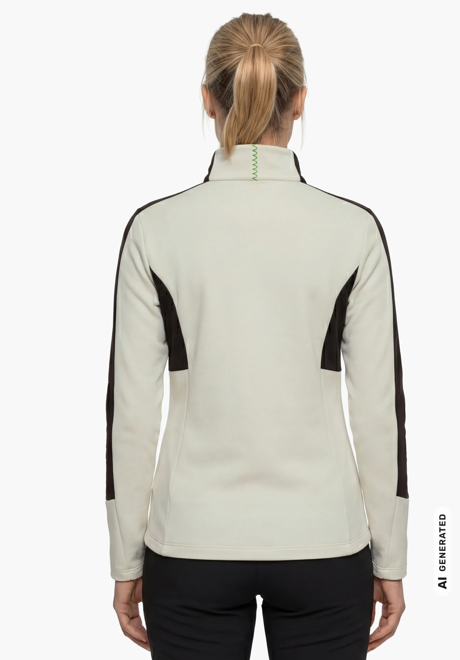 Fleece Jk Style Immerso WMN en couleur naturelle, porté par un modèle féminin debout et vu de dos avec les bras le long du corps sur fond blanc. (Généré par IA)